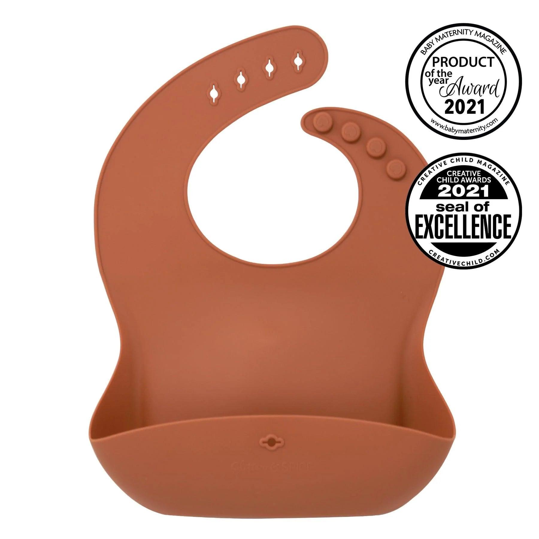 Glitter and Spice Silicone Baby Bib - Waterproof & Easy Clean Feeding Bib for Toddlers - Perfect for Messy Meals, Daycare, and Travel