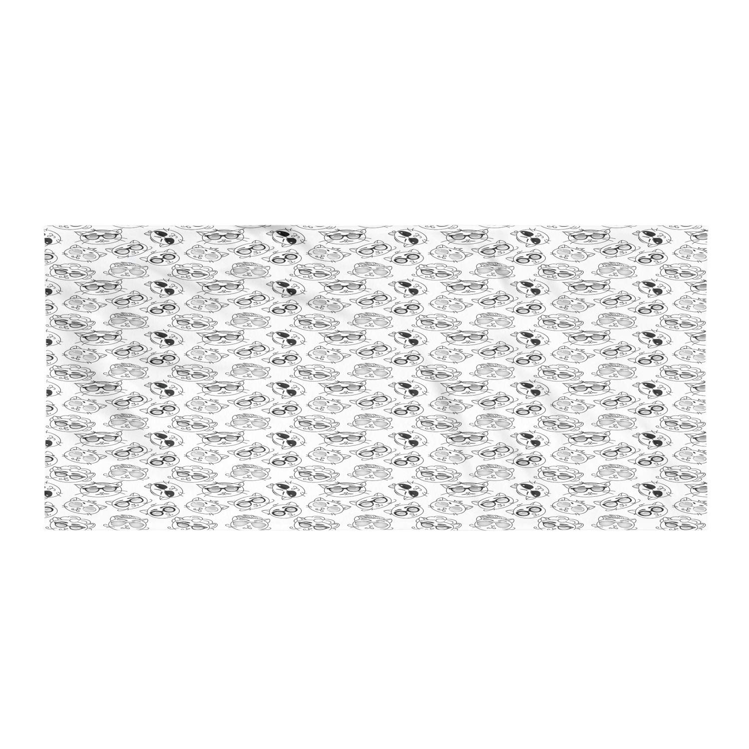 Ambesonne Quick Dry Cat Camping Towel - Cartoon Kittens with Glasses Sketch Print Microfiber Towel for Backpacking, Hiking, Travel | Lightweight, Compact, Black & White Design | Perfect for Outdoor Adventures, Beach Trips and Gym Use