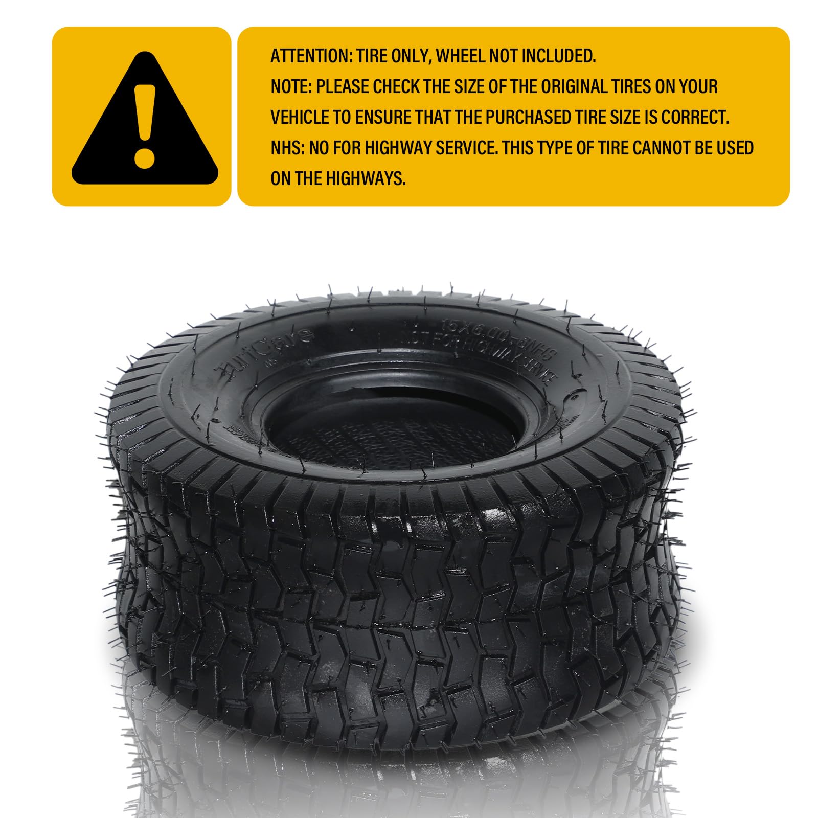 2Pcs 15x6.00-6 Tubeless Lawn Mower Tires - Heavy Duty Garden Turf Tractor Tires with 2 PR Rating - Perfect for Lawn Care, Landscaping & Yard Maintenance