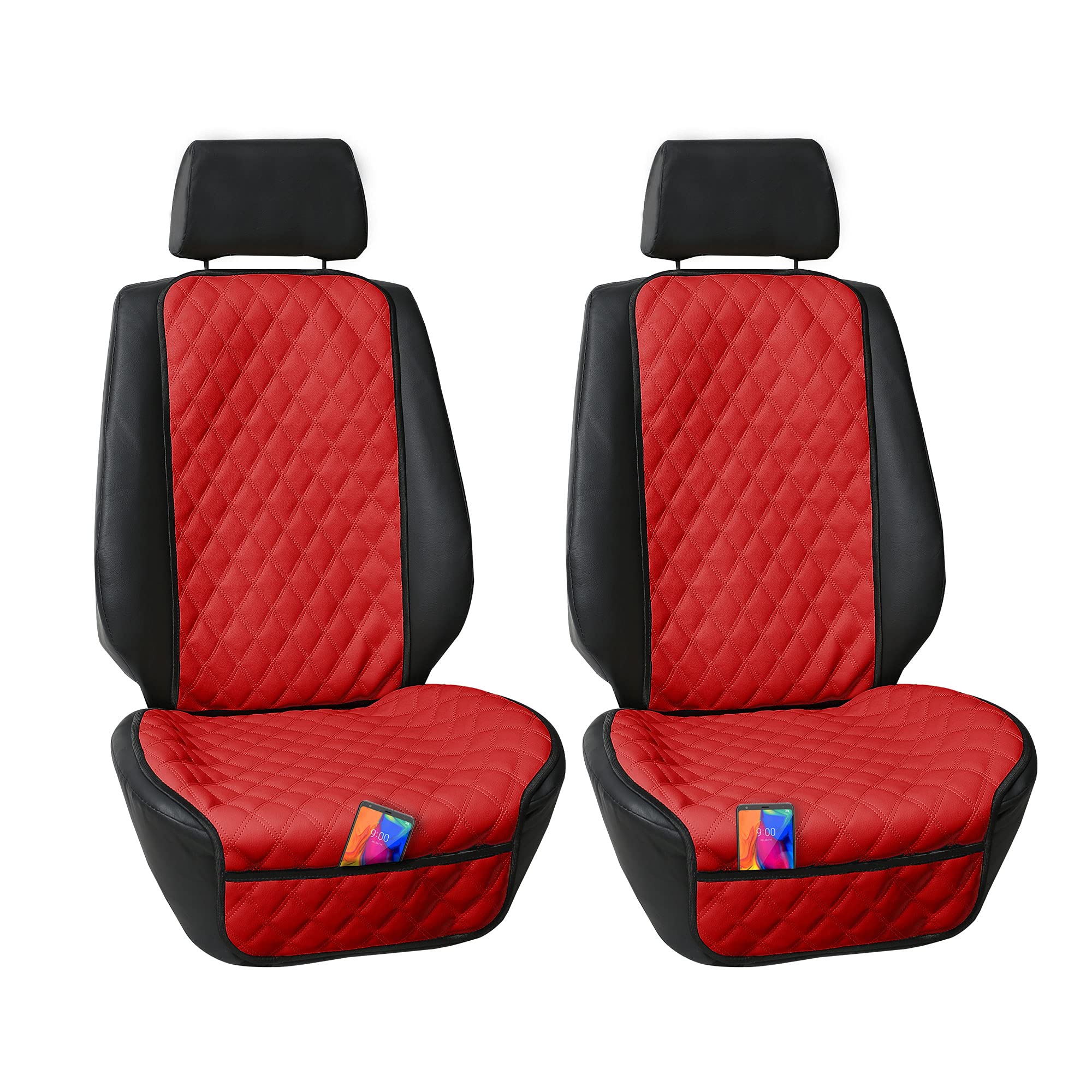 FH Group Neosupreme 2-Pack Universal Car Seat Covers - Waterproof Faux Leather Cushion Protector for Cars, Trucks & SUVs (Red) - Perfect for Road Trips, Daily Commute & Pet Protection