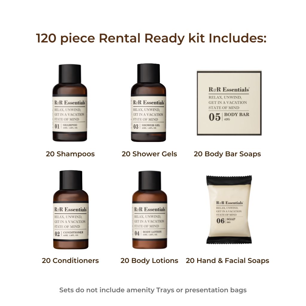 R&R Essentials 120-Piece Rental Ready Kit with 45ml Bottles - Free Shipping Included | Perfect for Vacation Rentals, Airbnb Hosting & Travel Essentials