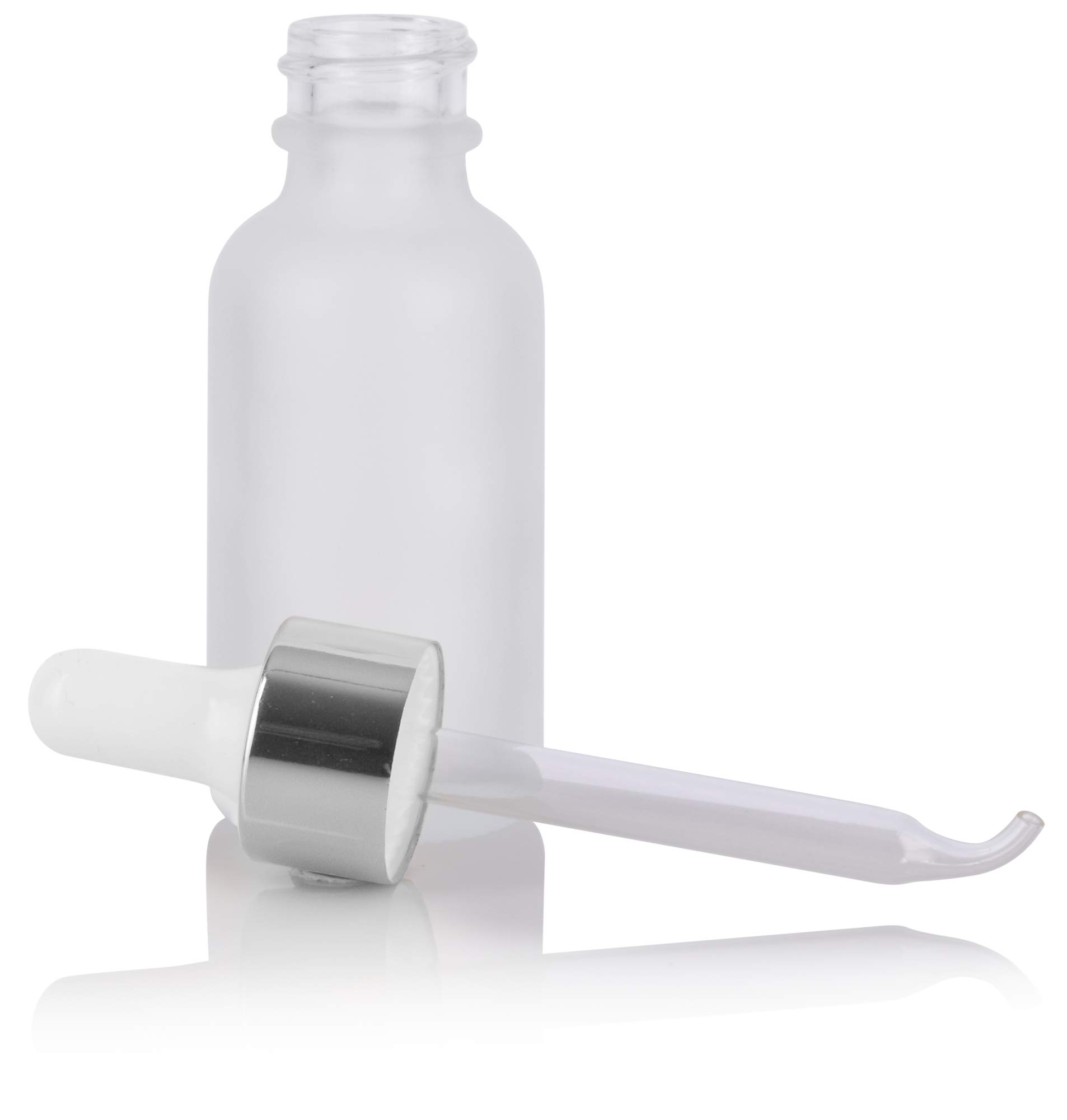 JUVITUS 1 oz Clear Frosted Glass Boston Round Bottle with Silver Metal Dropper (24 Pack) + Funnel - Essential Oil Bottles, DIY Skincare Containers, Travel-Sized Liquid Storage for Aromatherapy, Perfume & Homemade Beauty Products
