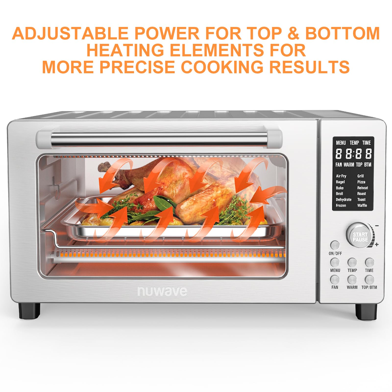 Nuwave Bravo 12-in-1 Air Fryer Toaster Oven with Convection - 1800W, 21QT Large Capacity, 50°-450°F Temperature Control, Adjustable Top & Bottom Heaters, PFAS-Free Stainless Steel - Perfect for Baking, Roasting & Air Frying in Small Kitchens