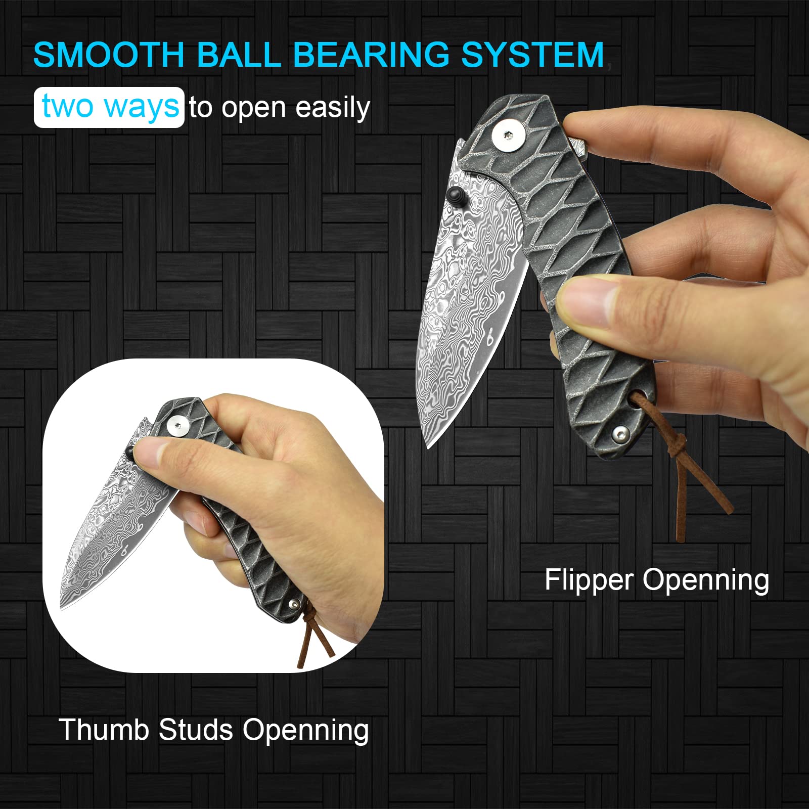 AUBEY Damascus Pocket Knife for Men - 2.95