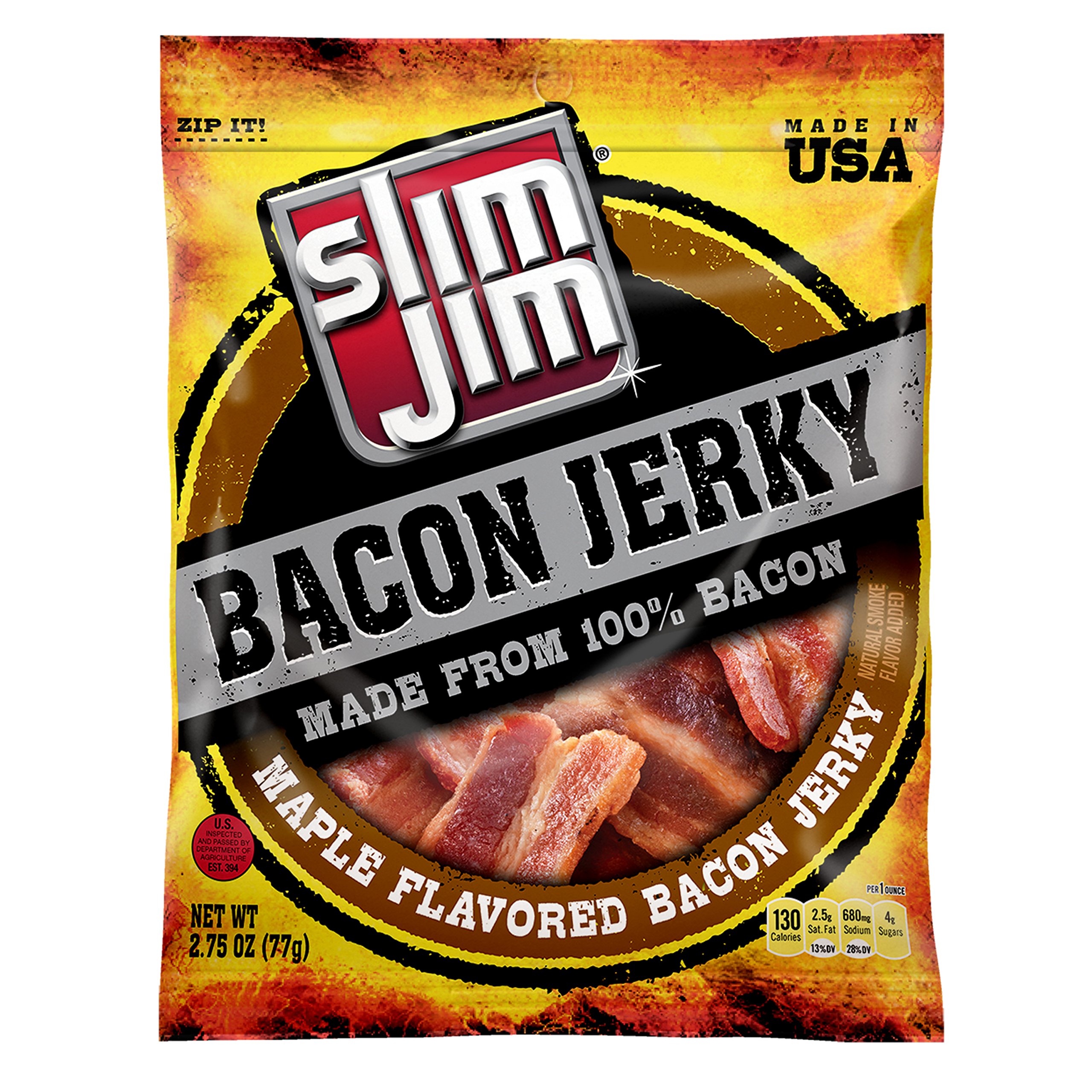 Slim Jim Bacon Jerky - Maple Flavor Meat Snacks (2.75 OZ) | High Protein, Low Carb Keto-Friendly Snack for School, Work, Travel & Outdoor Activities | Gluten-Free On-the-Go Food for Adults & Kids