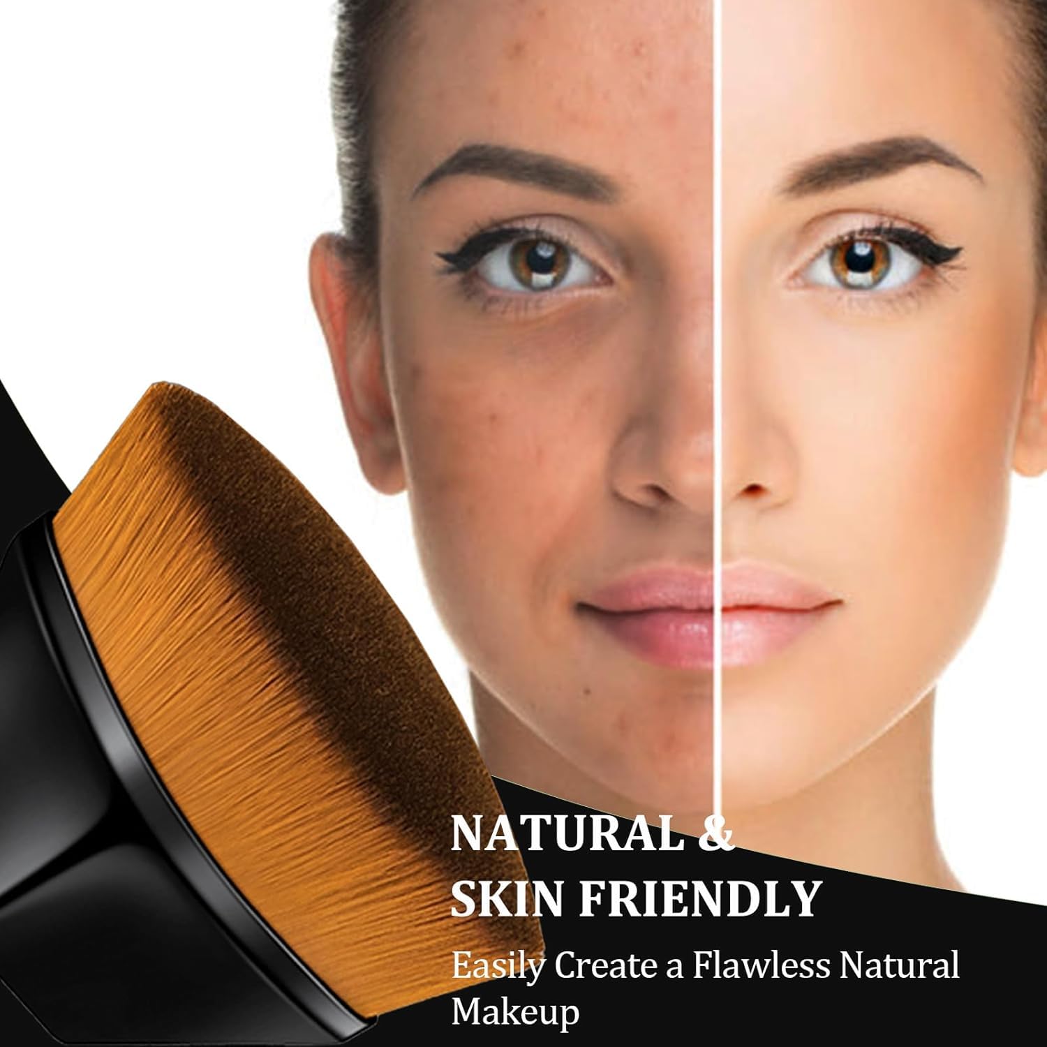 **Professional Flat Top Kabuki Makeup Brush - Hexagon Design for Flawless Liquid, Cream & Powder Foundation Blending | Includes Bonus Protective Case | Perfect for Everyday Makeup & On-the-Go Touch-Ups**