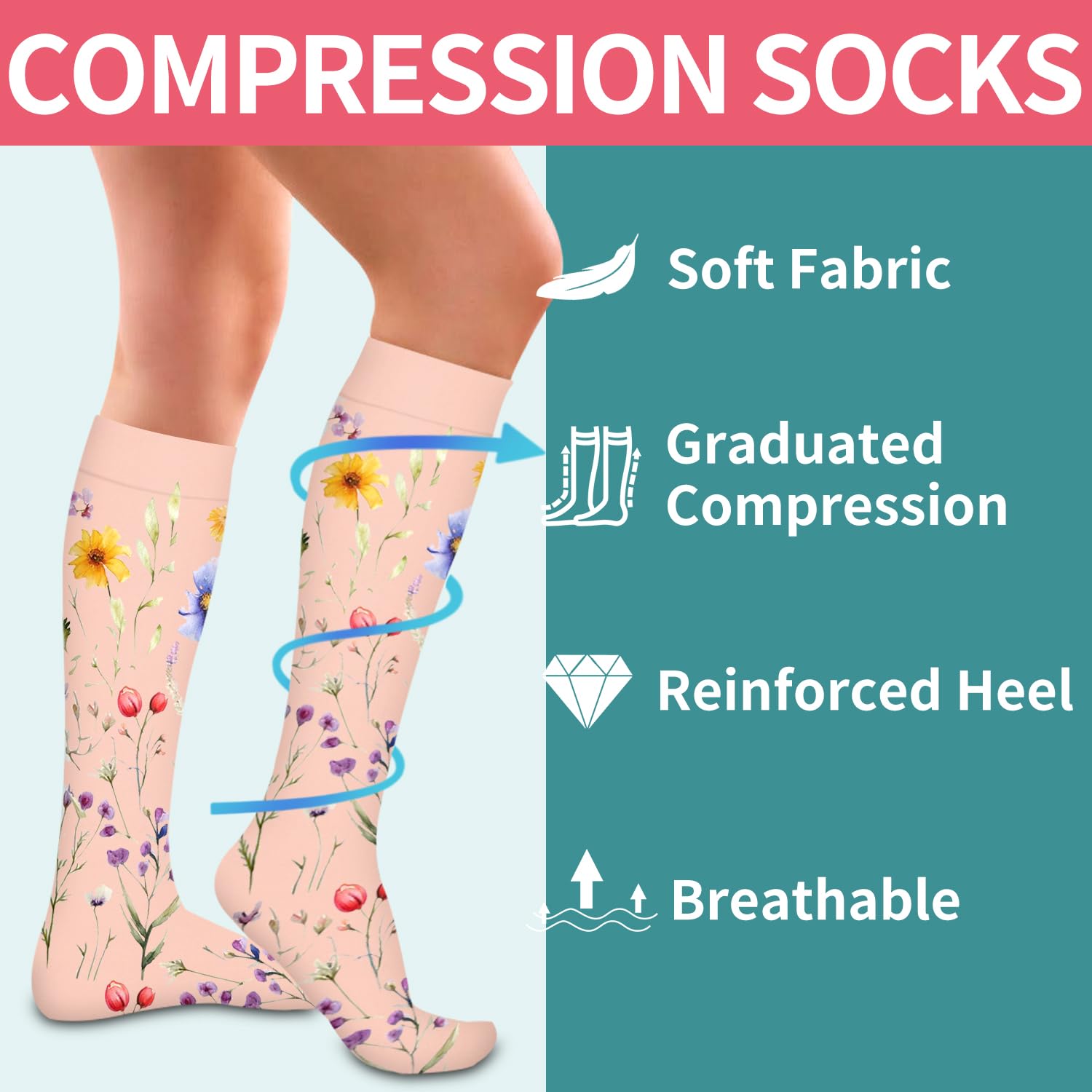 COOLOVER Compression Socks for Women & Men - Best for Circulation, Running, Athletic Recovery, Nursing & Travel - Perfect for Workouts, Long Flights & Medical Professionals