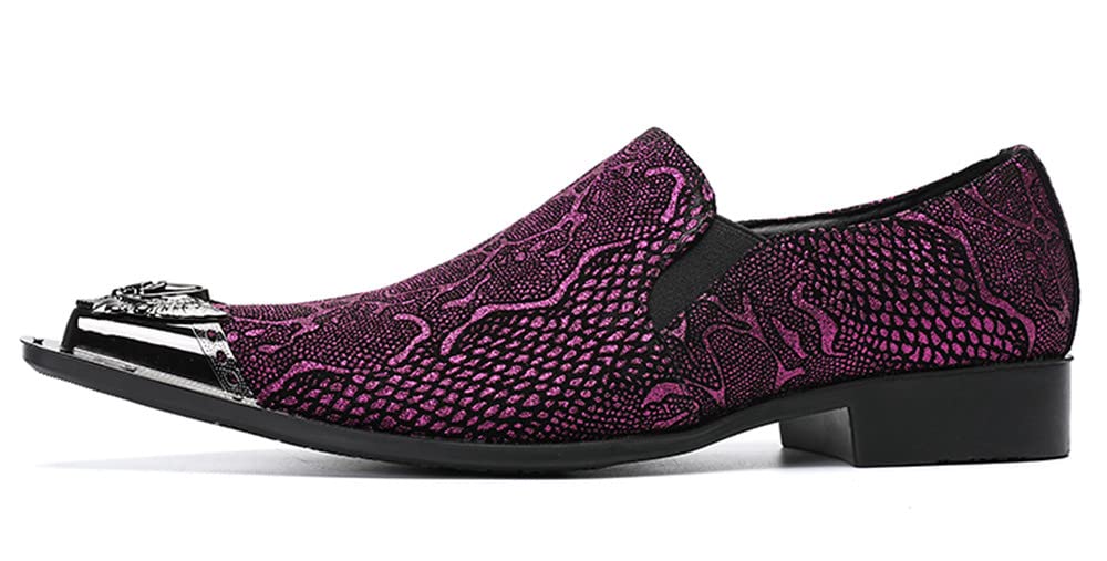 Santimon Men's Smoking Loafers - Slip On Dress Shoes with Allover Snake Print, Pointed Metal Toe for Wedding & Formal Occasions - Comfortable Casual Shoes for Office, Parties & Special Events