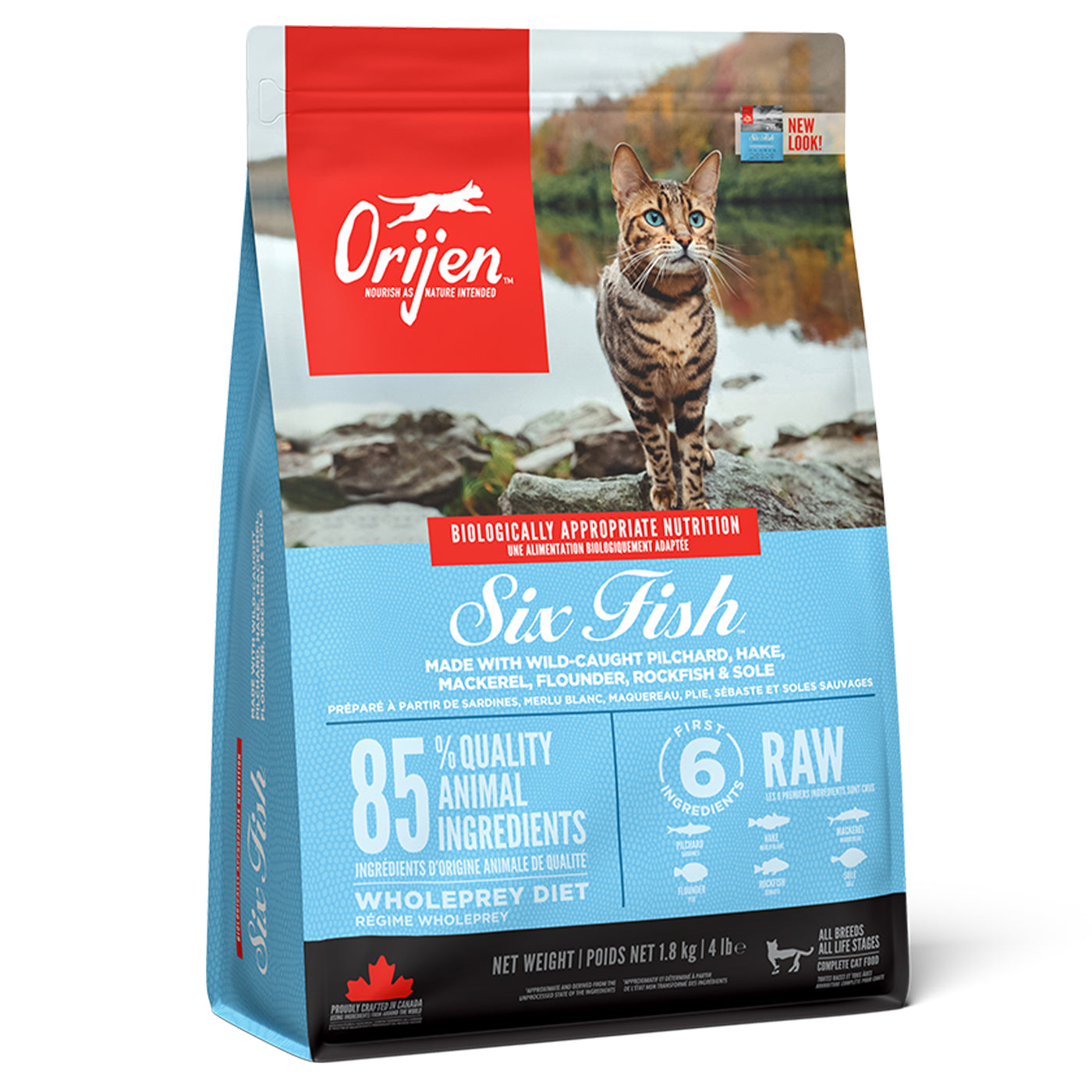 ORIJEN Premium 6 Fish Dry Cat Food - Grain-Free, High-Protein Formula for Adult Cats - 1.8kg (4 lbs) - Perfect for Indoor & Outdoor Cats with Sensitive Stomachs