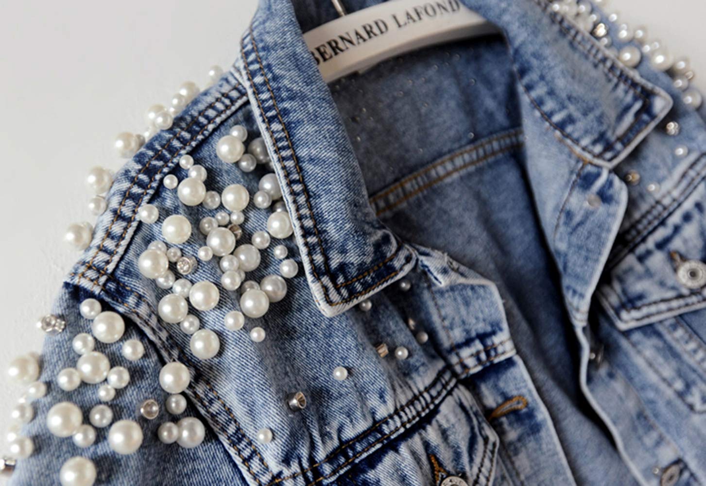 Kedera Women's Embroidered Rivet Pearl Denim Jacket - Stylish Short Jean Coat for Casual Outings, Date Nights & Spring Fashion