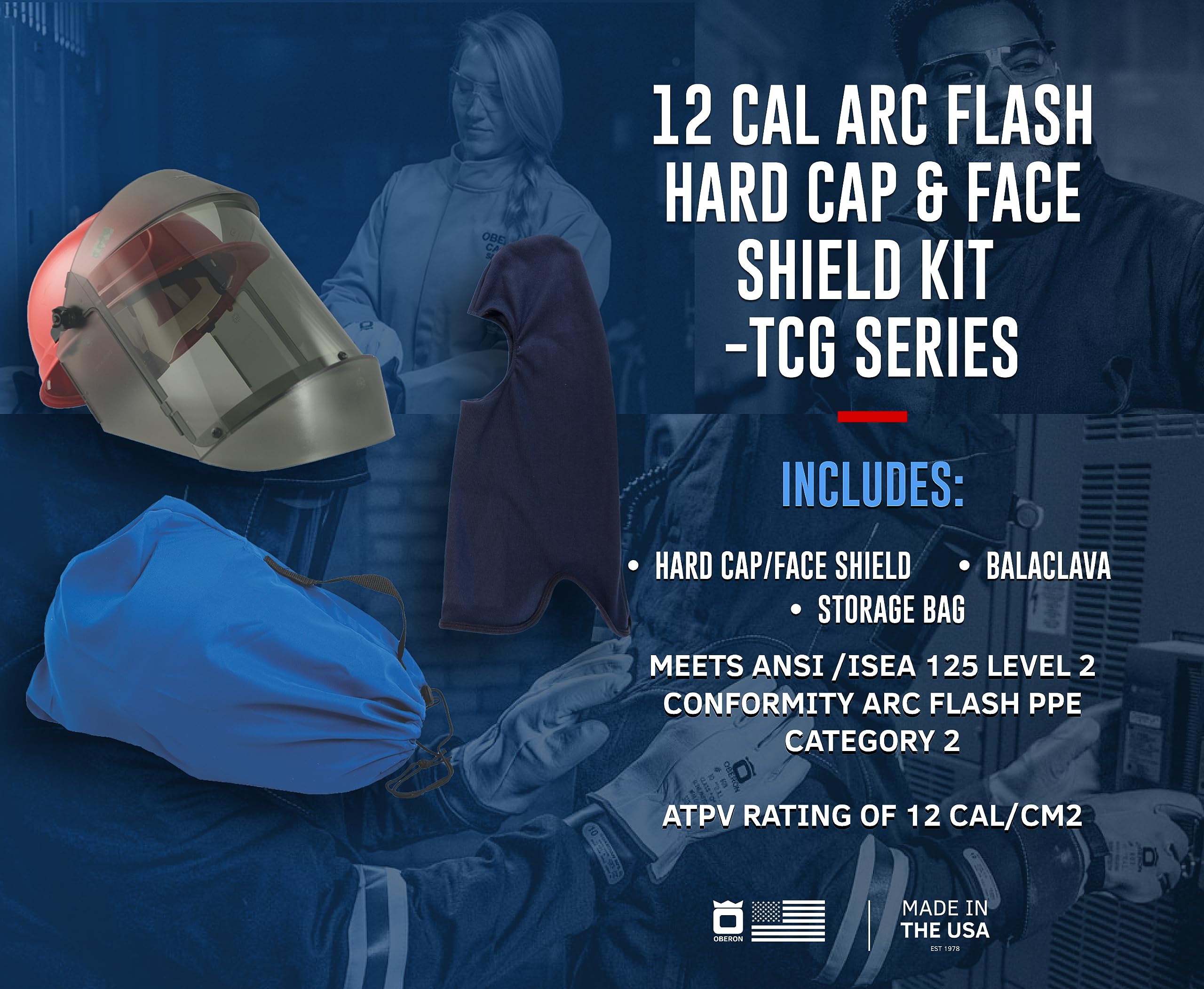 Oberon Arc Flash Face Shield - 12 Calorie Hard Hat & Face Shield Safety Kit - TCG Series for Electrical Work & Industrial Protection