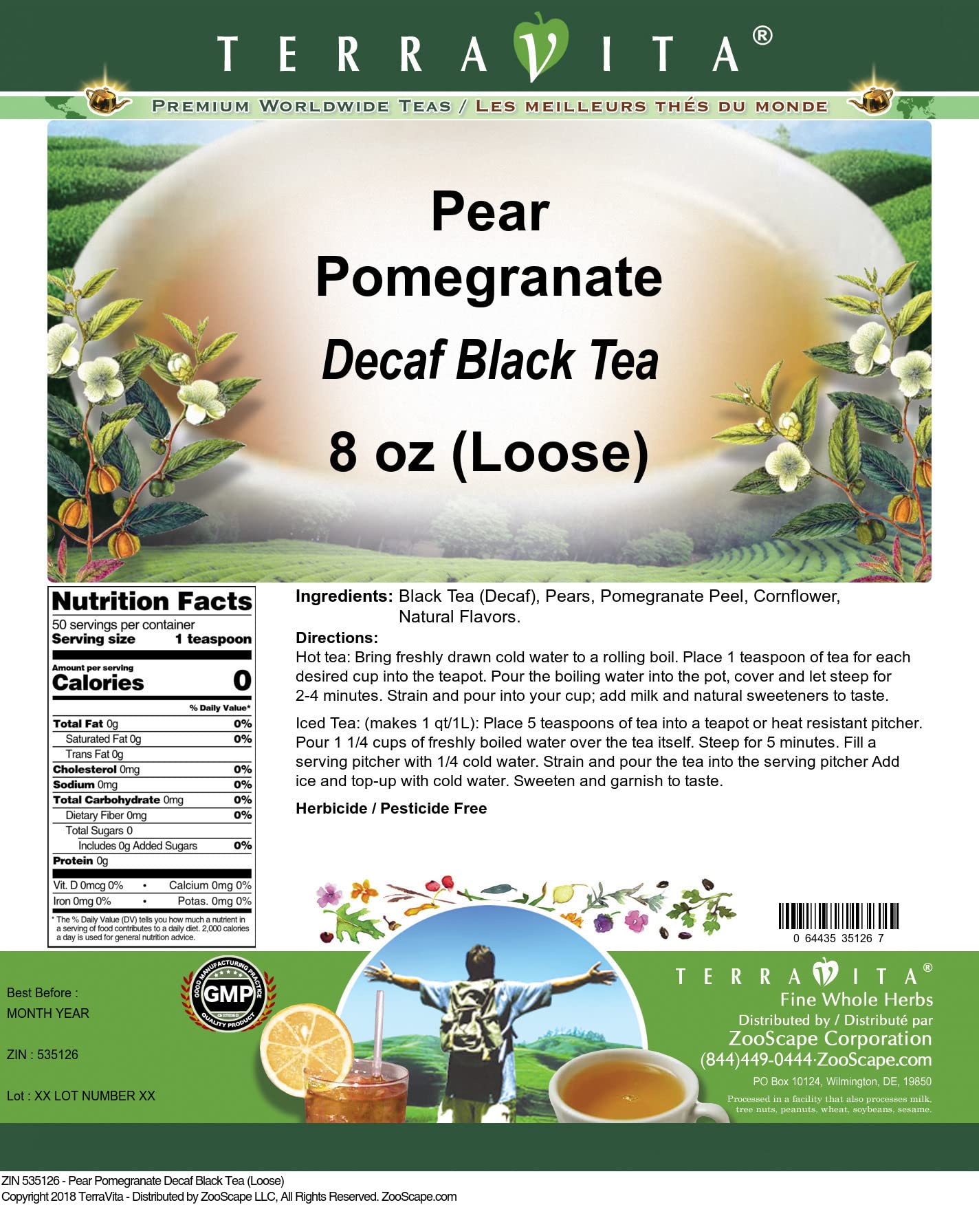 Organic Pear Pomegranate Decaf Black Loose Leaf Tea - 8 oz Bag | Caffeine-Free Herbal Tea Blend | Perfect for Relaxation, Afternoon Tea & Gift Giving