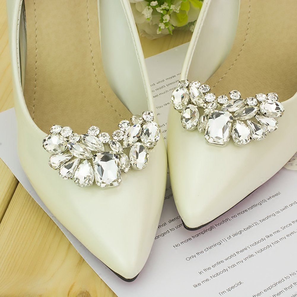 Elegant Rhinestone Crystal Double Buckle Shoe Clips for Women - 1 Pair - Perfect for Weddings, Prom, and Evening Events