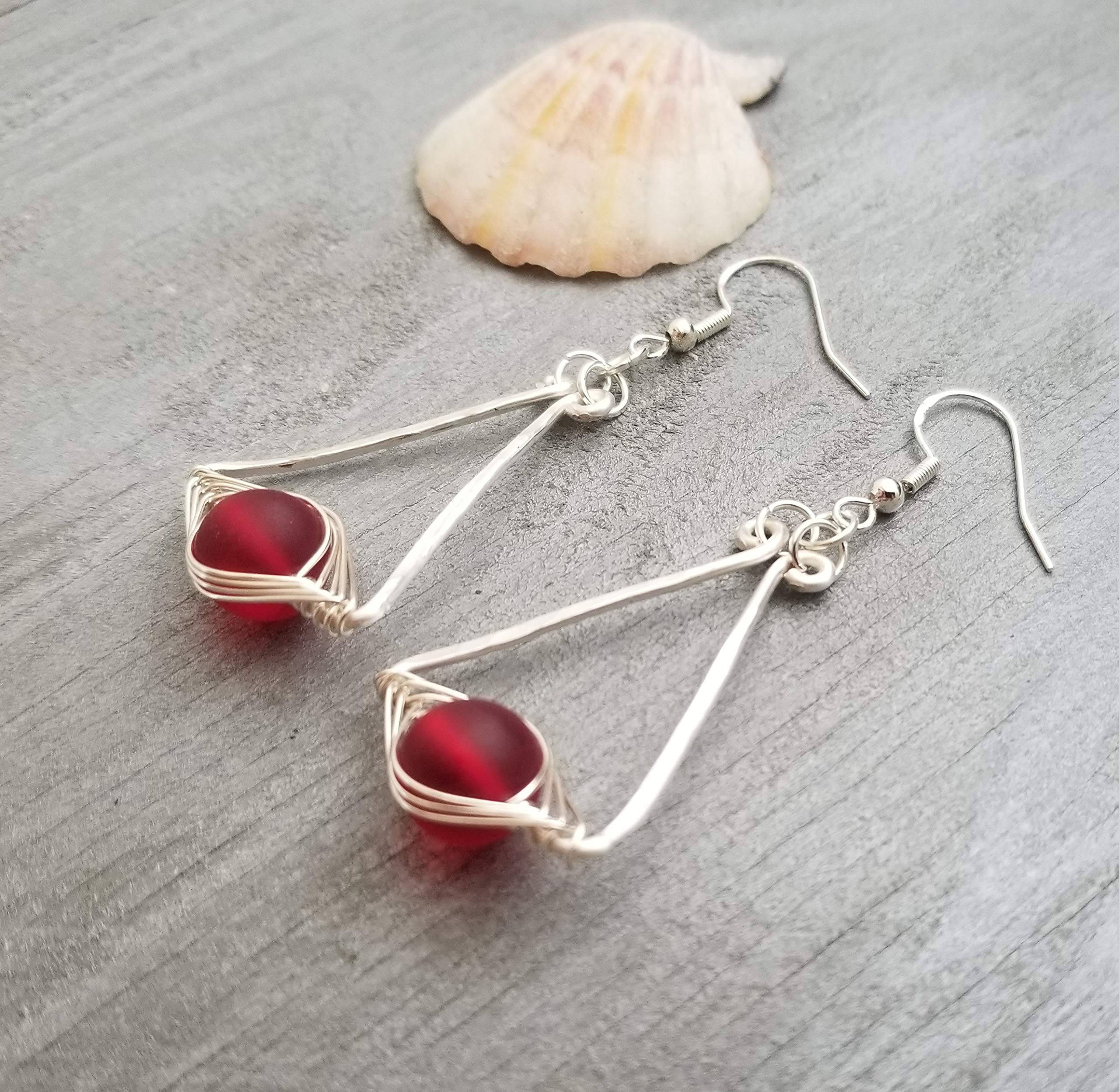 Handmade Hawaiian Sea Glass Earrings for Women - Ruby Red 