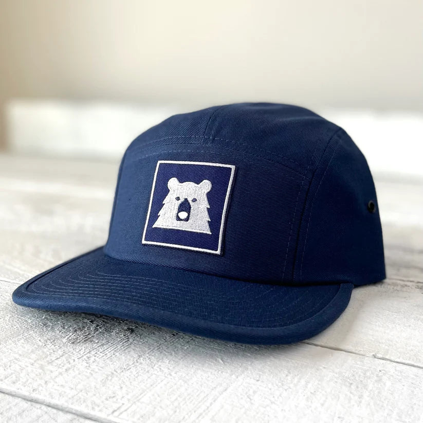 5 Panel Hat - Navy Blue with Framed Bear Design - Stylish & Comfortable Baseball Cap for Men & Women - Perfect for Outdoor Activities, Sports & Casual Wear