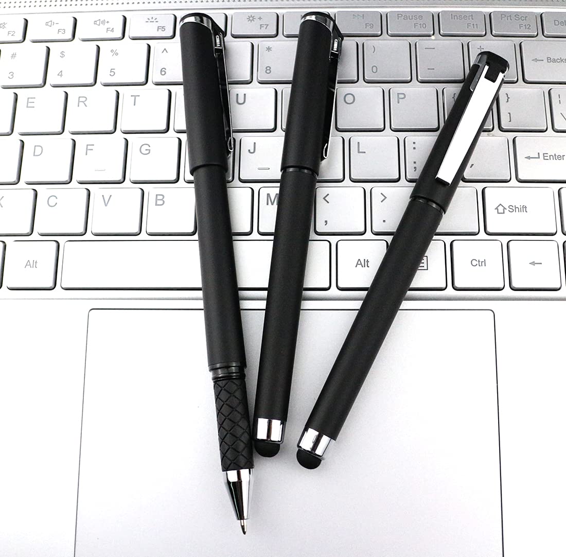 Premium 1.0mm Black Gel Ink Rollerball Pens - 2-in-1 Stylus & Medium Point Writing Pens - 18 Pack for Office, Journaling & Note Taking - Smooth Writing Gel Pens for Professionals & Students