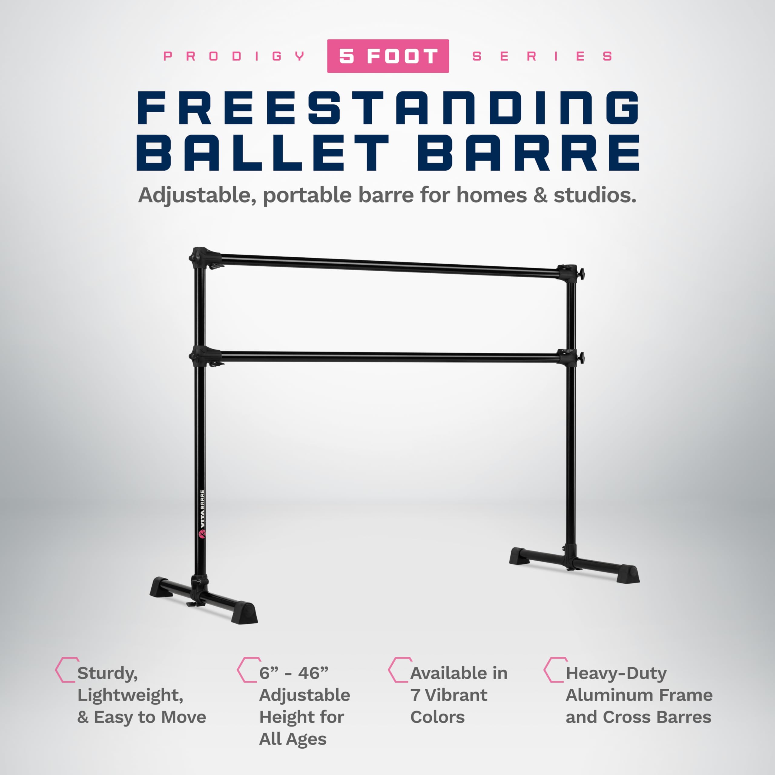 VITA Barre Portable Freestanding Double Ballet Barre - Adjustable Height Aluminum Dance Bar for Home & Gym | USA Made Exercise Equipment for Kids & Adults | Perfect for Ballet Training, Fitness Workouts, Pilates Practice & Dance Studio Use