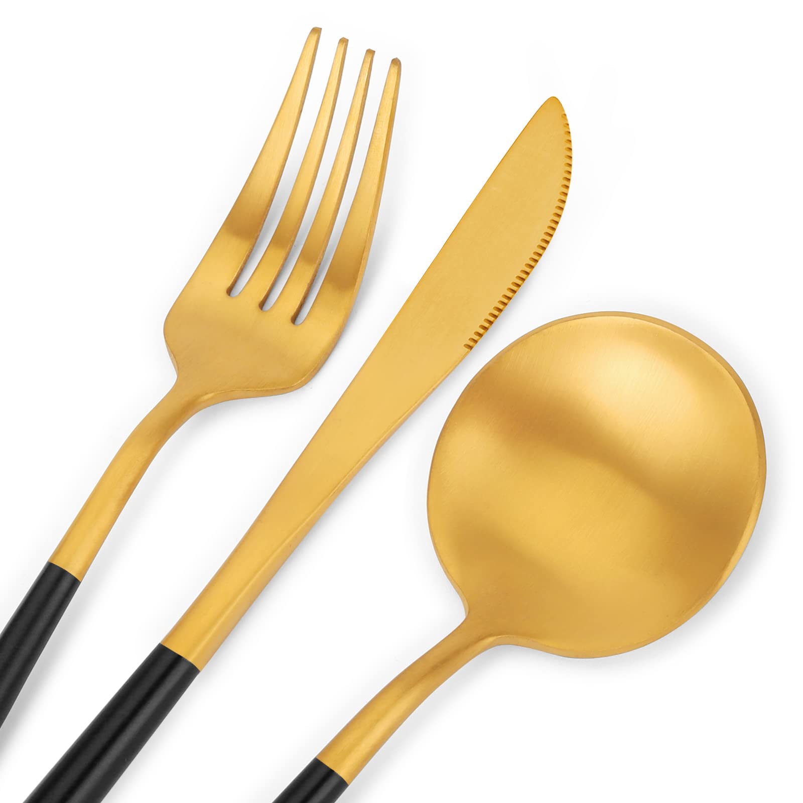 SHARECOOK 20-Piece Matte Gold Silverware Set - Stainless Steel Satin Finish Flatware Set for 4 - Elegant Kitchen & Tableware Cutlery for Home & Restaurant Use - Black Handle Utensils - Perfect for Dinner Parties, Weddings & Fine Dining