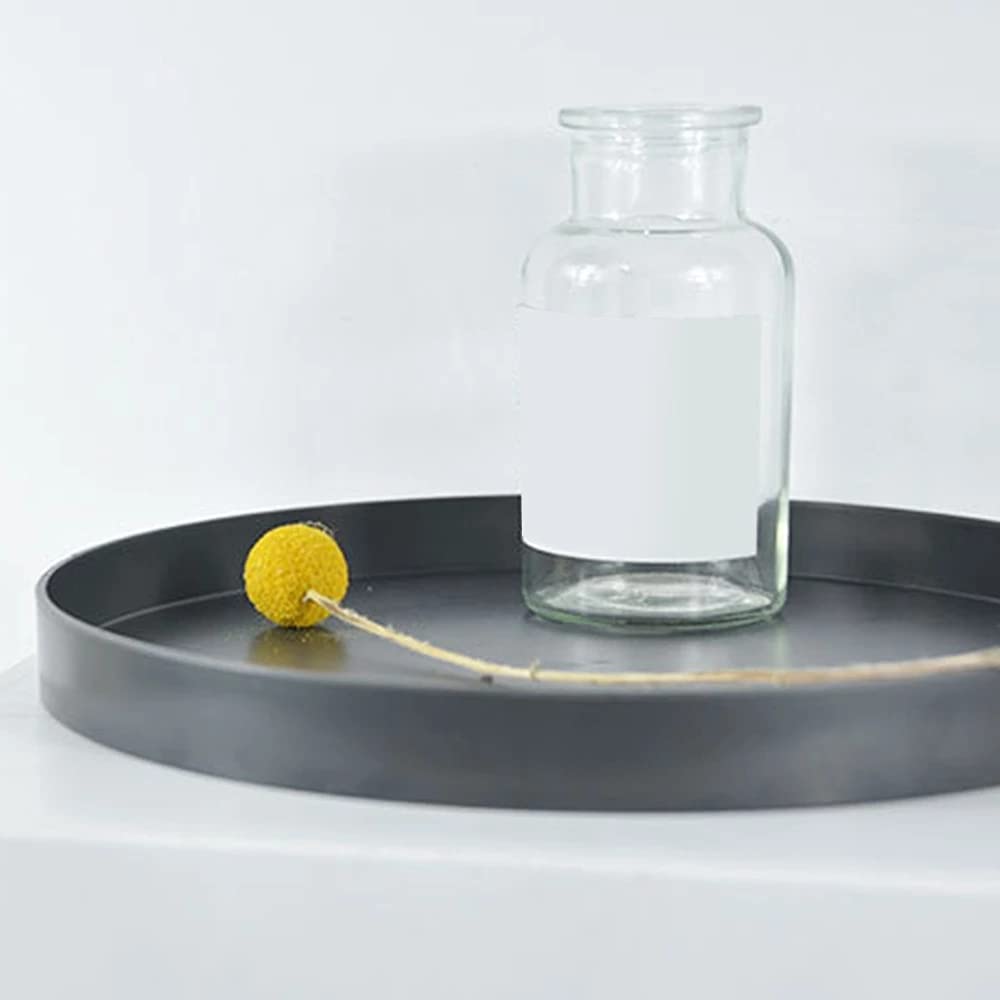 Nordic Round Plastic Desktop Storage Tray - Jewelry Organizer, Kitchen & Dining Table Snack Plate with Handle - Home Decor for Living Room, Office & Bedroom (Black)