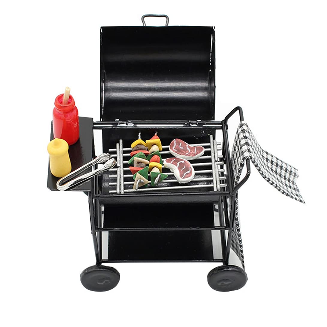 Miniature Dollhouse Kitchen Furniture Set - BBQ Grill, Roasting Oven & Food Accessories for Pretend Play | Perfect for Dollhouse Decor, Kids Role Play & Collectors Display