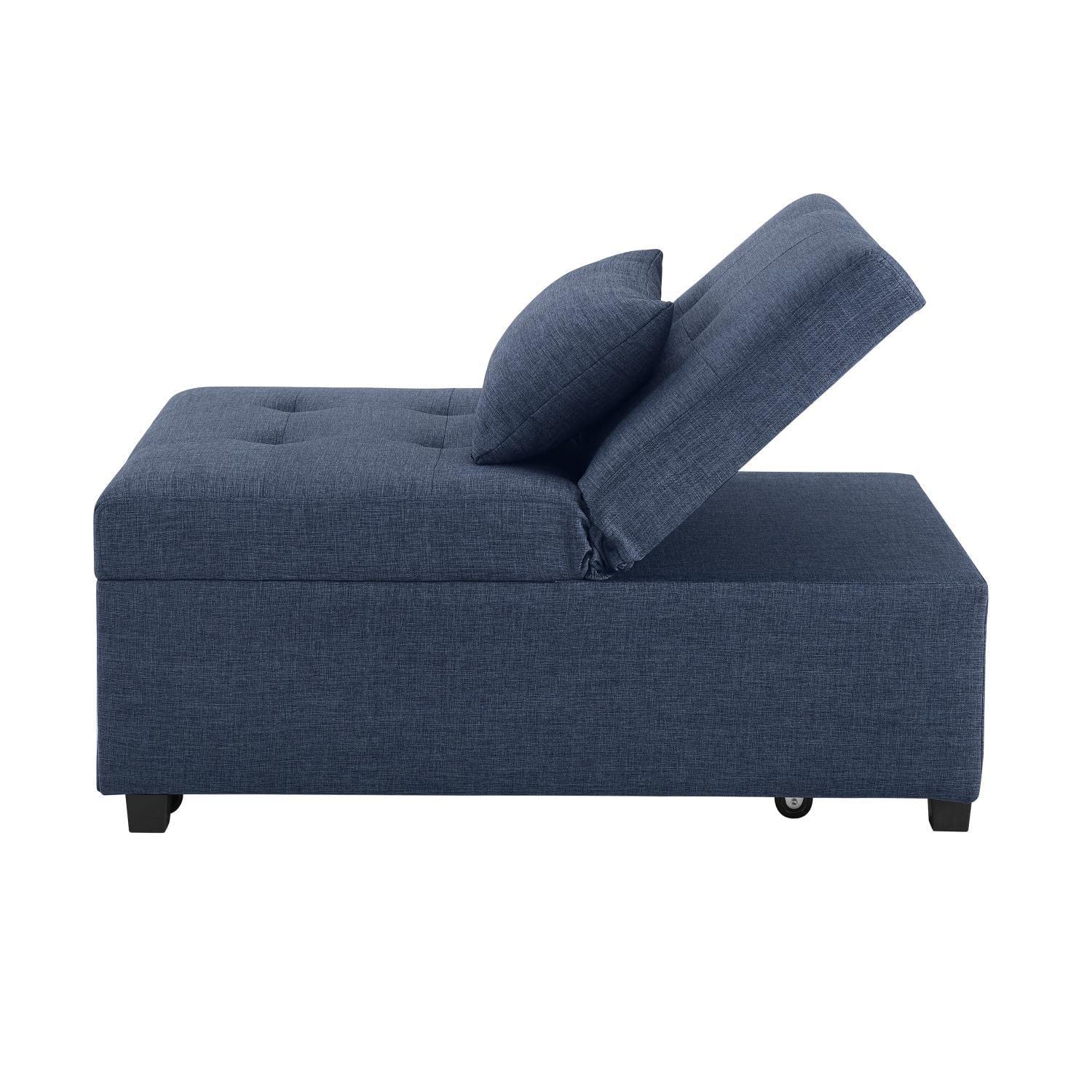 Powell Furniture Linon Boone Blue Upholstered Convertible Sofa Bed - Comfortable Sleeper Sofa for Small Spaces, Guest Rooms & Apartments