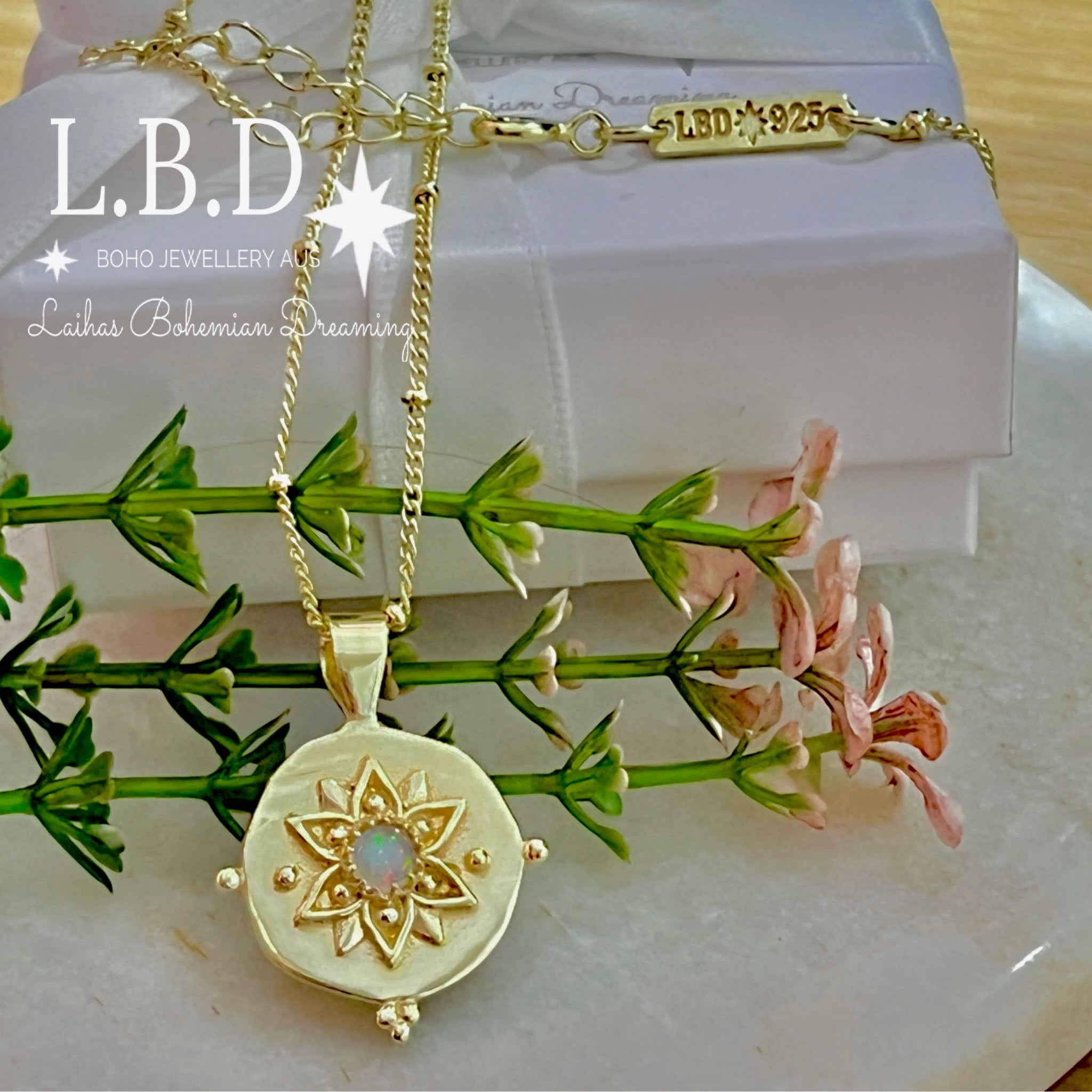 Vera May Intricate Gold Boho Necklace with Opal - Elegant Bohemian Jewelry for Women - Perfect for Festivals, Weddings & Everyday Wear