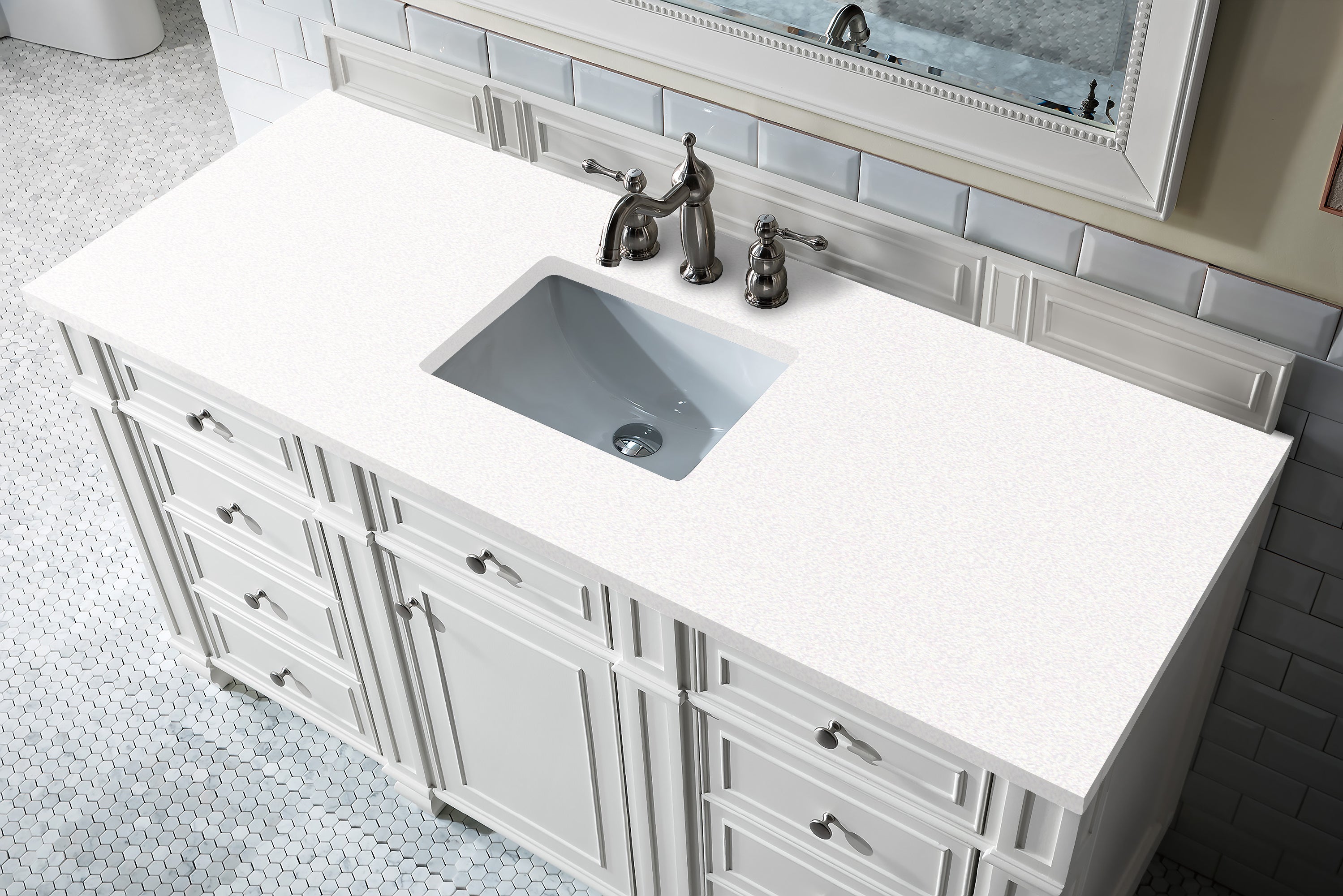 Bristol 60 Inch Single Bathroom Vanity with White Zeus Quartz Top - Bright White Finish for Modern Bathroom Decor | Perfect for Master Bath, Guest Bath & Powder Room Renovations
