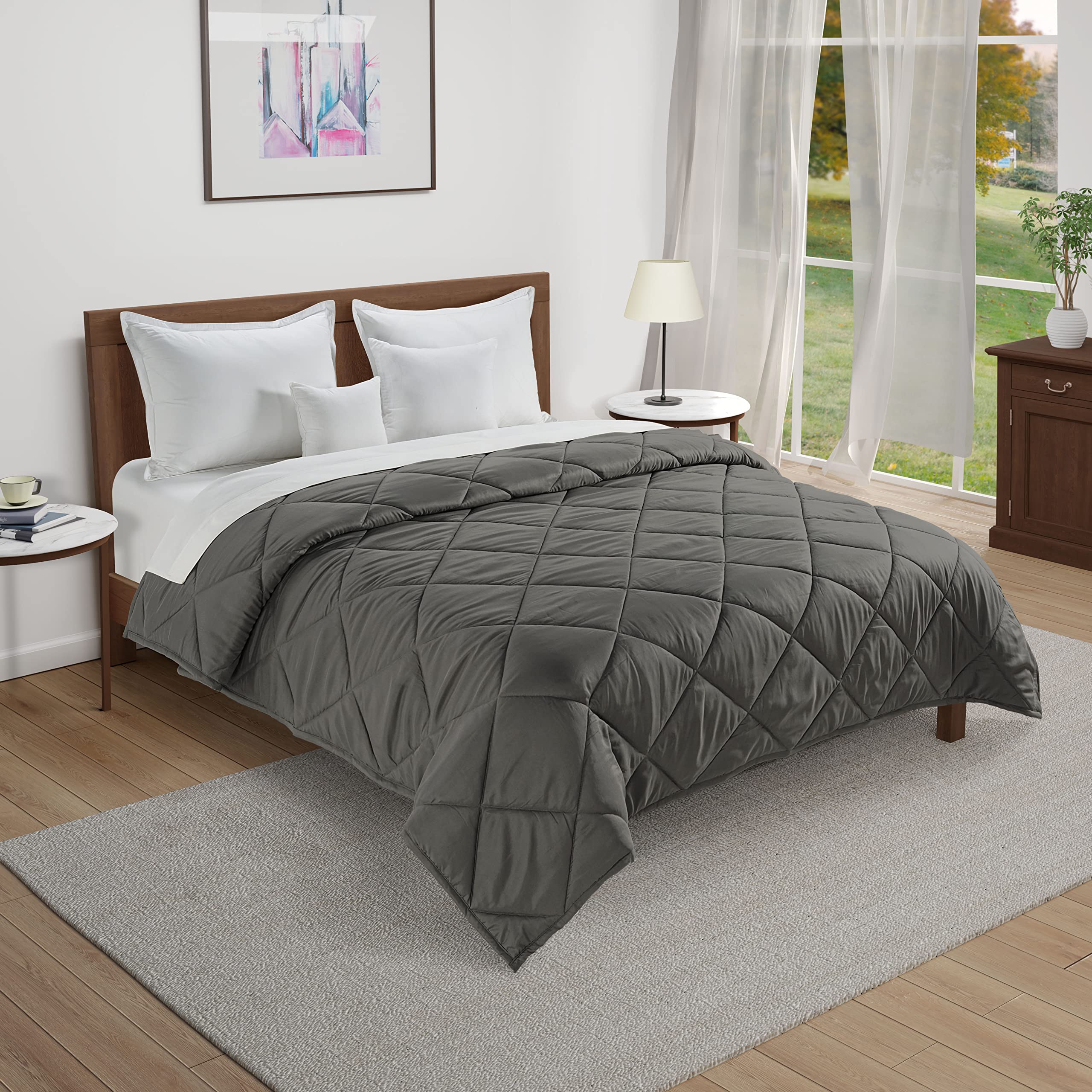 LANE LINEN Cooling Blanket Queen Size - Lightweight Summer Blanket for Bed, Sofa & Travel | Soft Microfiber Breathable Throw Blanket | Perfect for Hot Sleepers, Air Conditioning Use & Cozy Nights - Charcoal