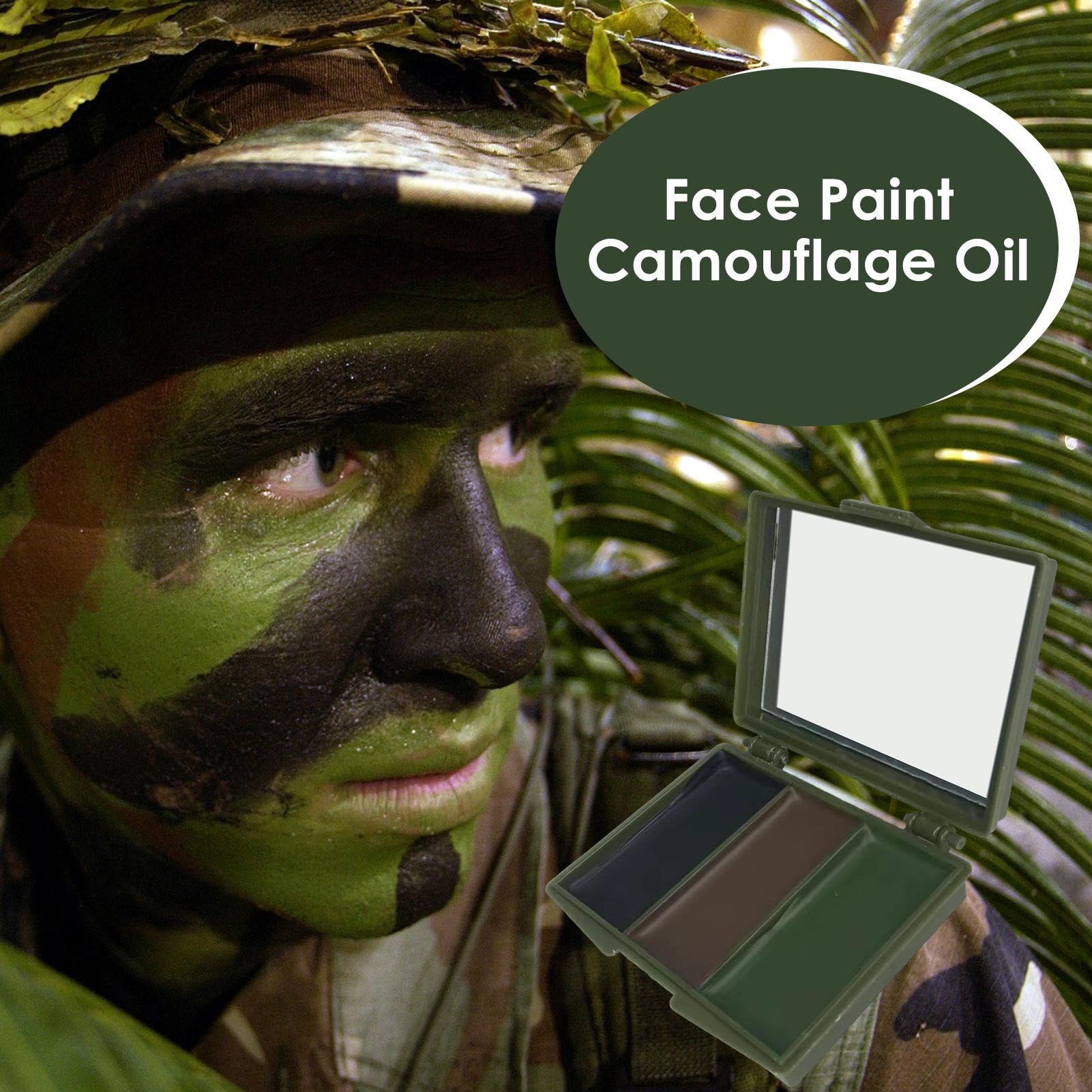 Camouflage Face Makeup & Paint - Long Lasting Multicolor Hunting Face Paint with Mirror, Waterproof Body Paint for Outdoor Activities, Hunting, Cosplay & Halloween