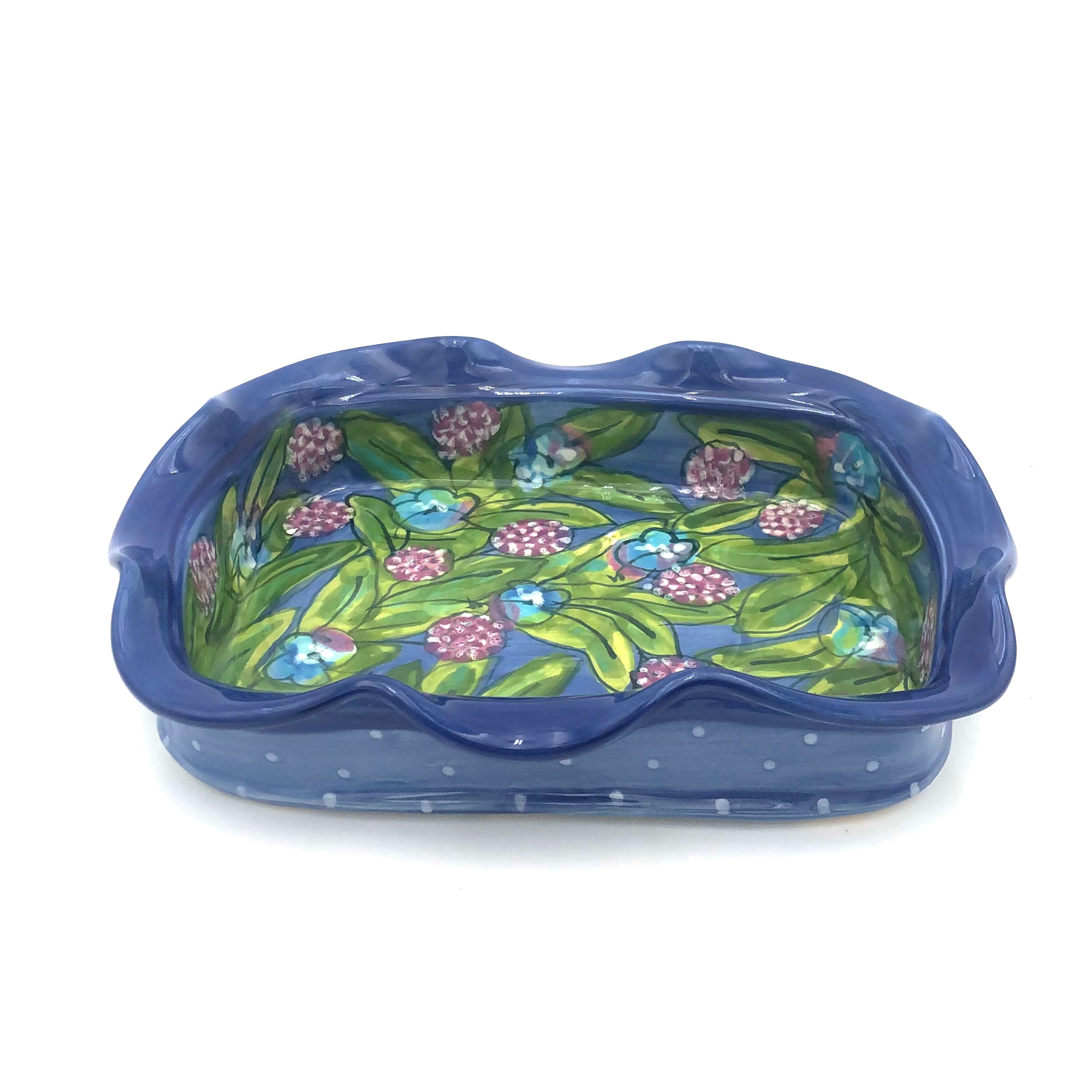 Susan & Peter Stark Blue Ceramic Brie Baker - Oven Safe Cheese Melting Dish for Parties, Appetizers & Entertaining
