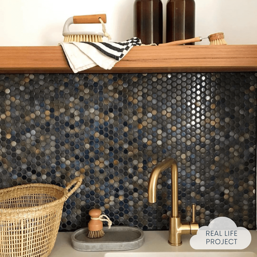 Premium Broadwater Dark Blue Mix Gloss Penny Round Mosaic Tile - Perfect for Bathroom Backsplash, Kitchen Accent Wall & Pool Designs
