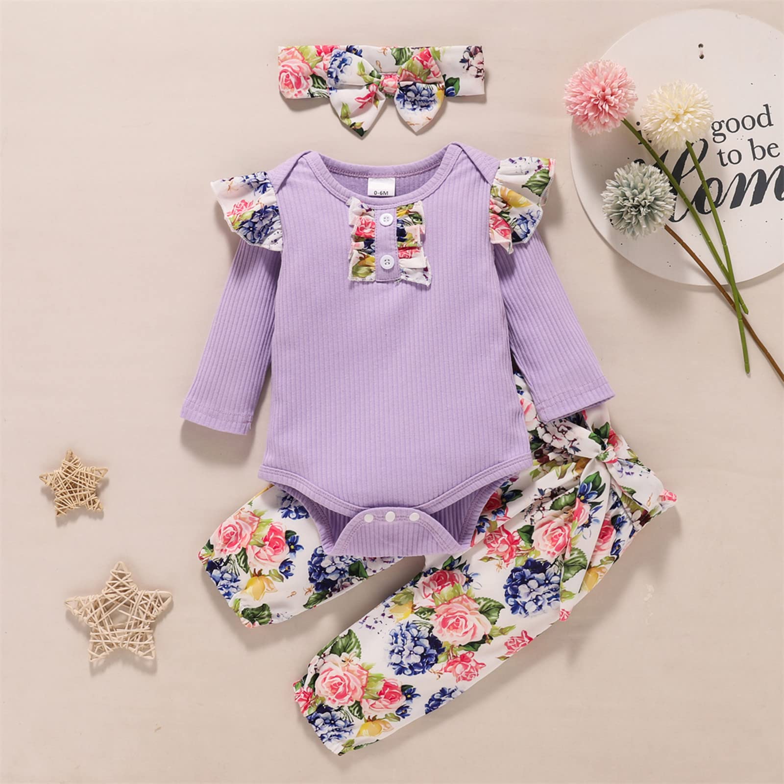 Girls & Boys Floral Long Sleeve Romper Bodysuit Set with Pants & Headband - Spring & Autumn Baby Outfits - Perfect for Playdates, Photoshoots & Family Gatherings