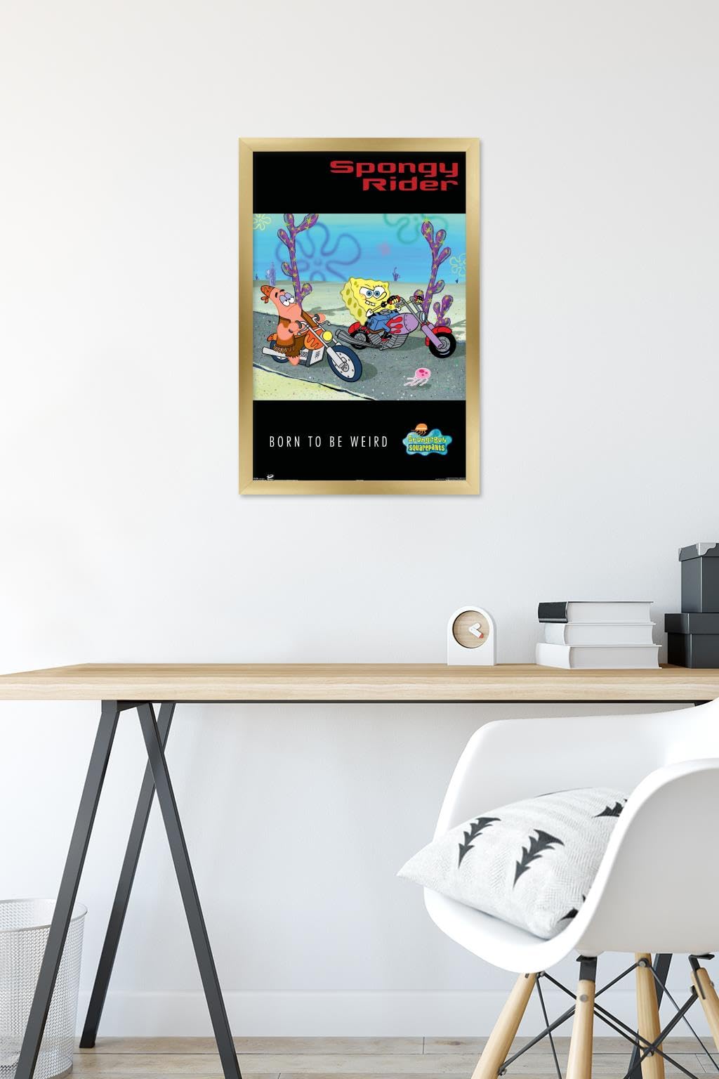 Trends International Nickelodeon SpongeBob SquarePants Biker Wall Poster - 14.725 x 22.375 Inches Gold Framed Art Print - Perfect for Kids' Room Decor, Teen Bedroom & Cartoon Lover Gifts