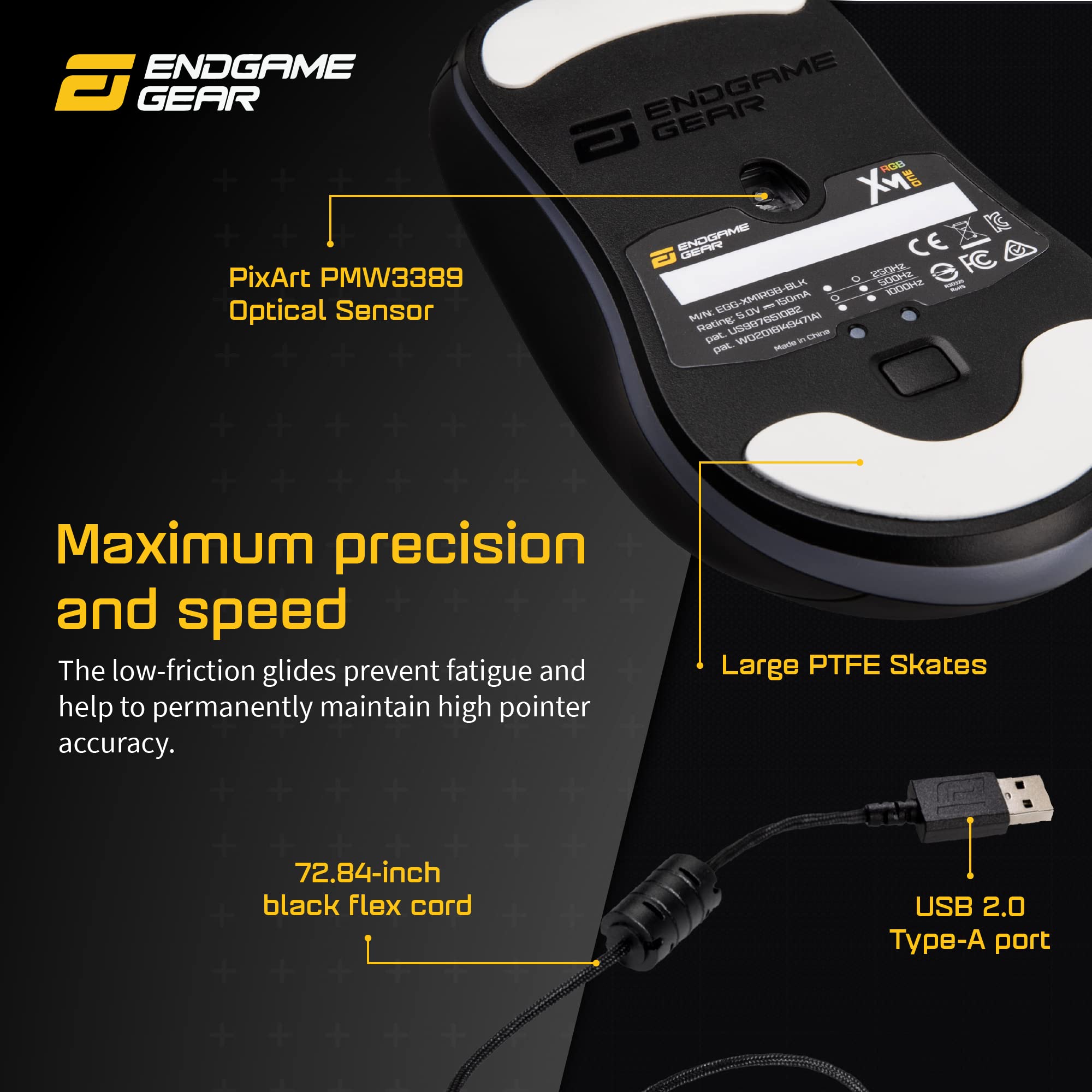 ENDGAME GEAR XM1 RGB Gaming Mouse - High Precision PMW3389 Sensor, 16,000 DPI, 5 Programmable Buttons, 60M Clicks Durability - White Ergonomic Design for FPS, MOBA & Esports Gaming