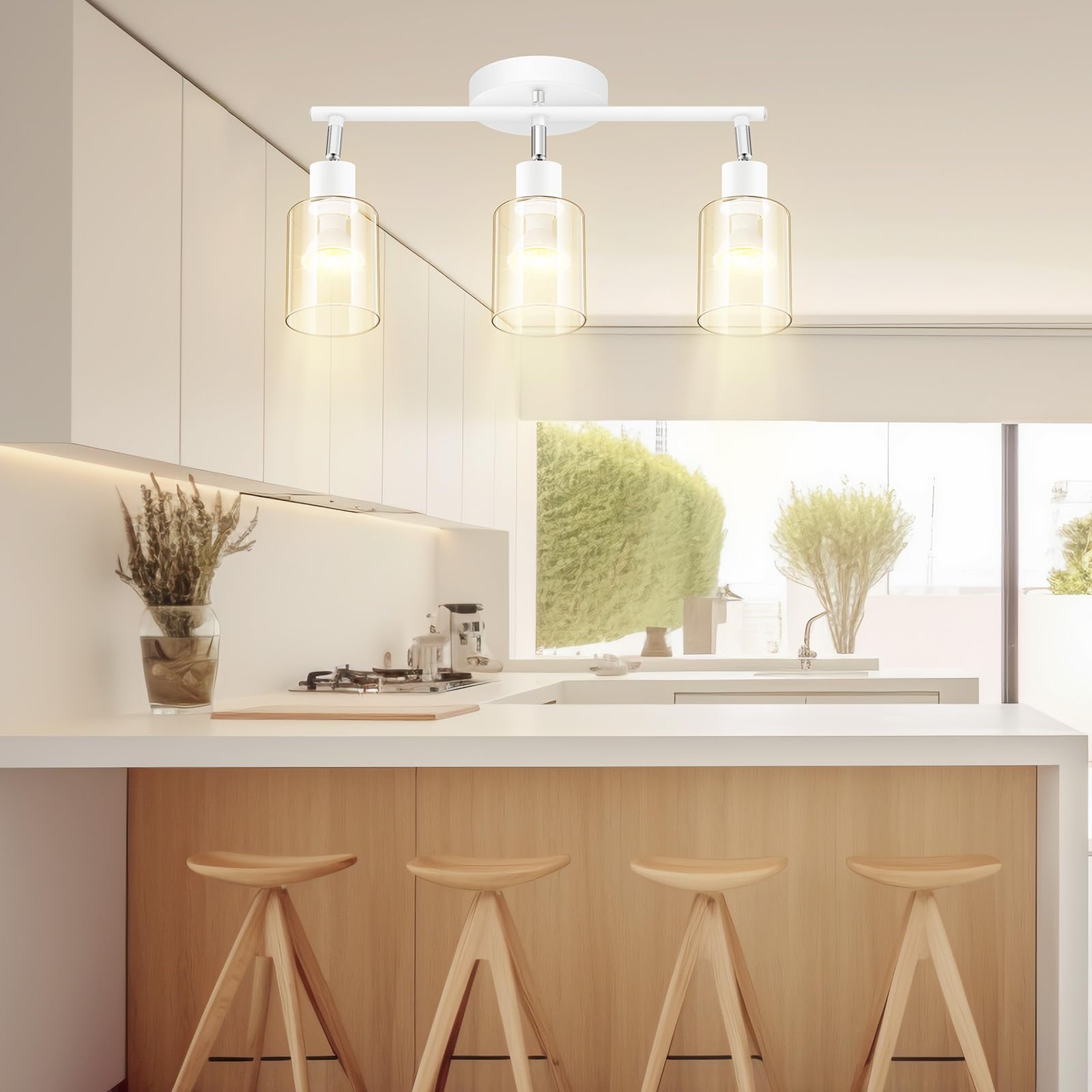 BoostArea 3-Light Modern Bathroom Vanity Light Fixture - White Wall Sconce with Clear Glass Shade, Flexible Ceiling Lighting for Mirror, Kitchen, Living Room, Hallway, Cabinet & Porch - Perfect for Home Decor & Interior Design