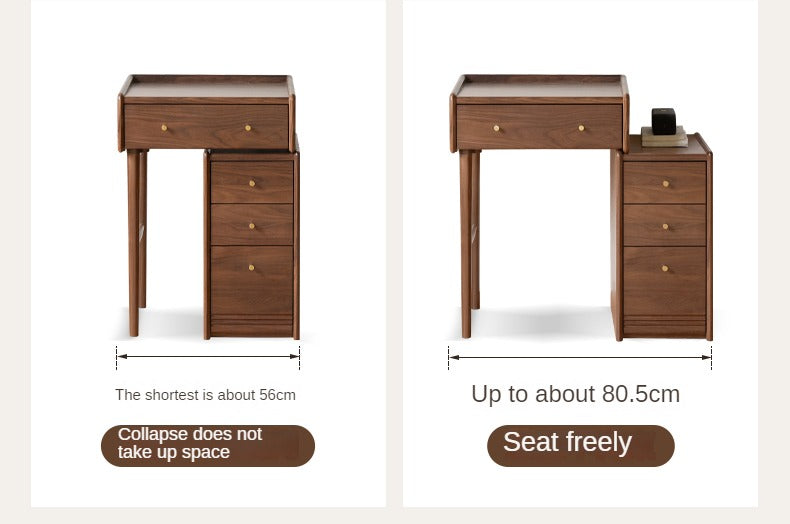 Premium Black Walnut Solid Wood Dressing Table with Cabinet - Elegant Vanity Desk for Bedroom, Makeup Station & Home Decor