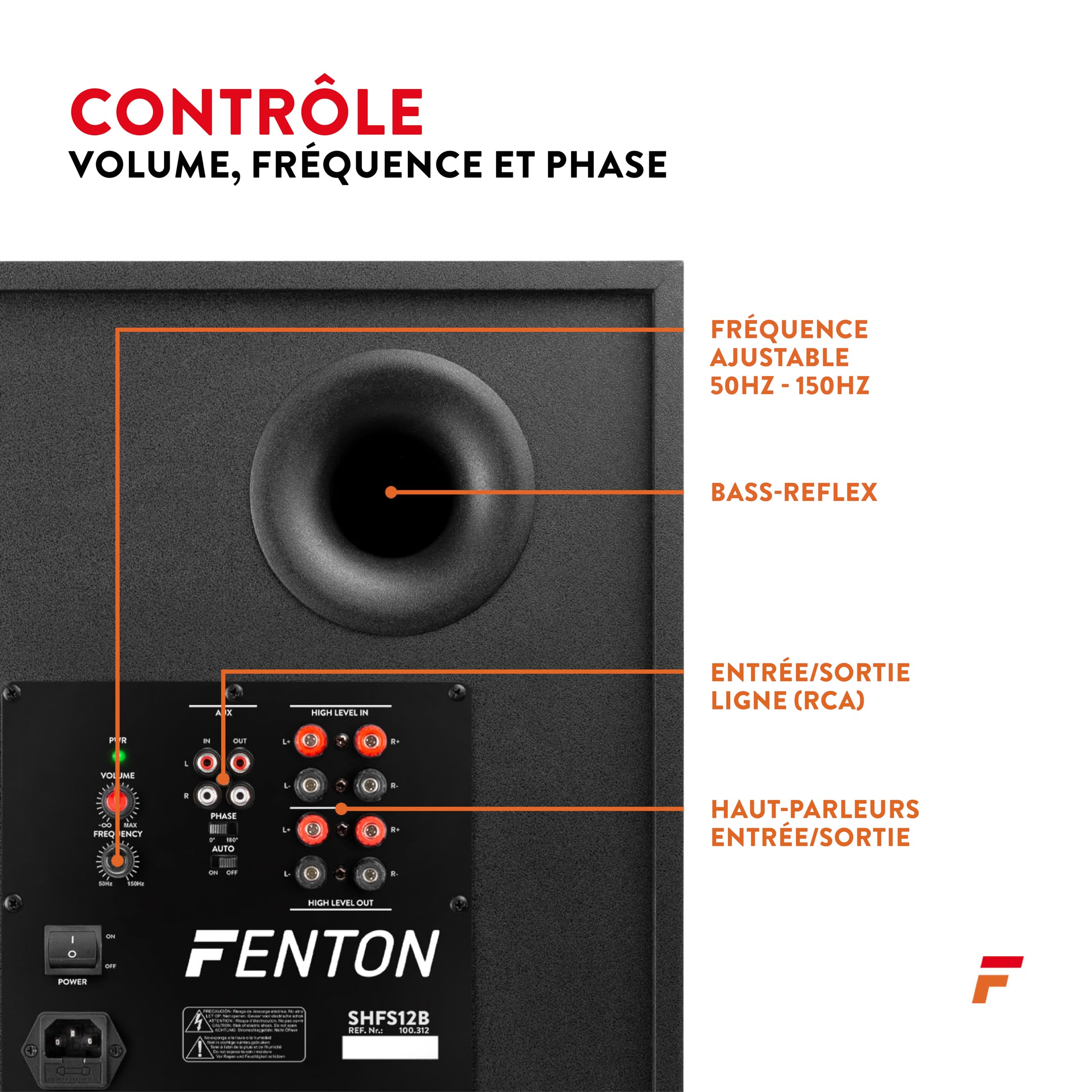 Fenton SHFS12B 12-Inch Powered Subwoofer - 400W Max Active Bass Speaker with Bass-Reflex Design for Home Theater & HiFi Systems - Enhanced Sound Quality for Movies, Music & Gaming