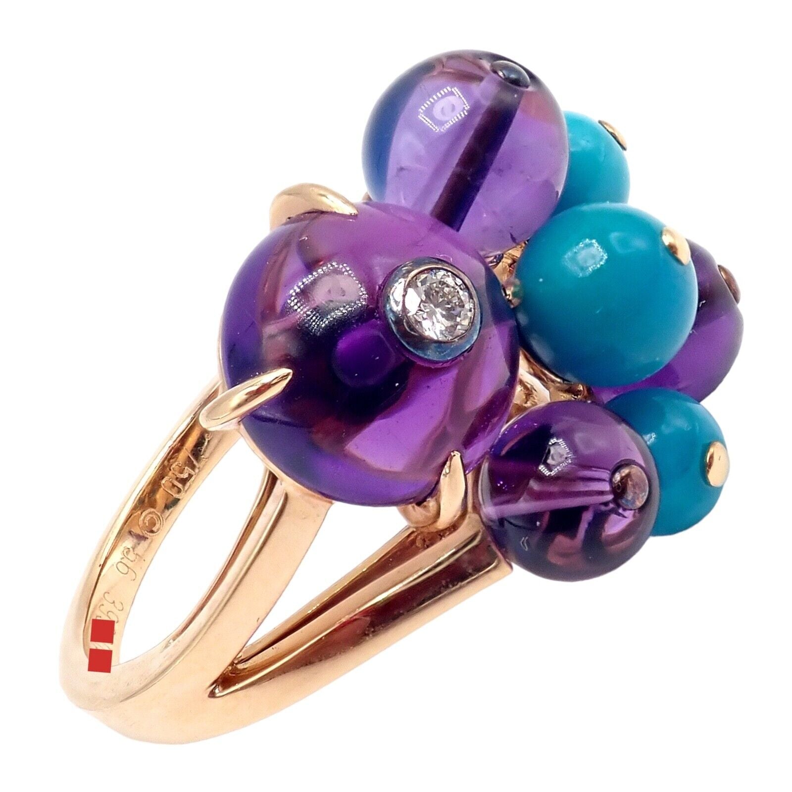 Authentic Cartier 18k Rose Gold Turquoise Diamond Delices De Goa Ring - Luxury Jewelry for Women, Elegant Gift for Anniversary & Special Occasions