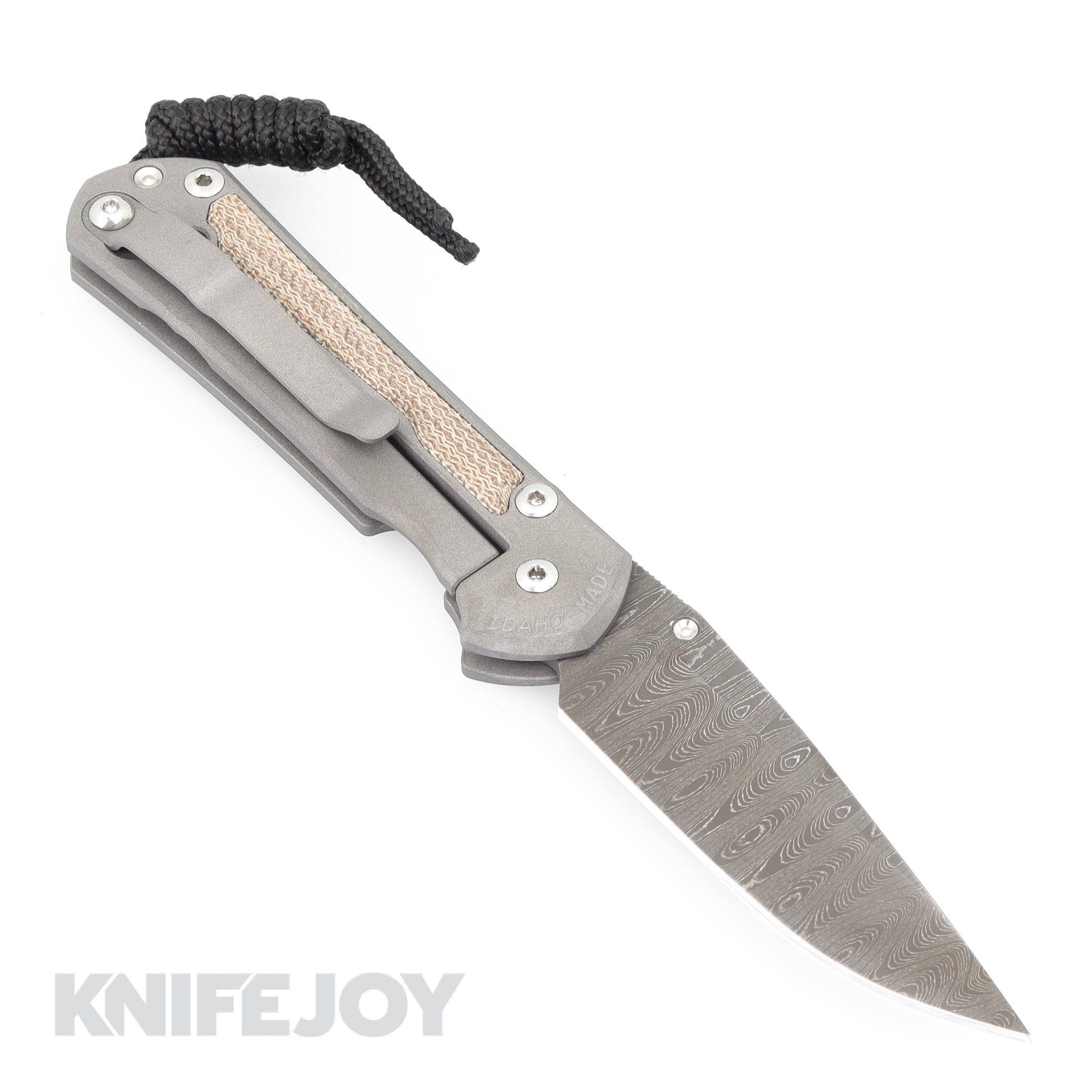 Chris Reeve Knives Small Sebenza 31 Folding Knife - Natural Canvas Micarta Inlay, Drop Point Ladder Damascus Blade - EDC, Outdoor, Camping & Survival Knife