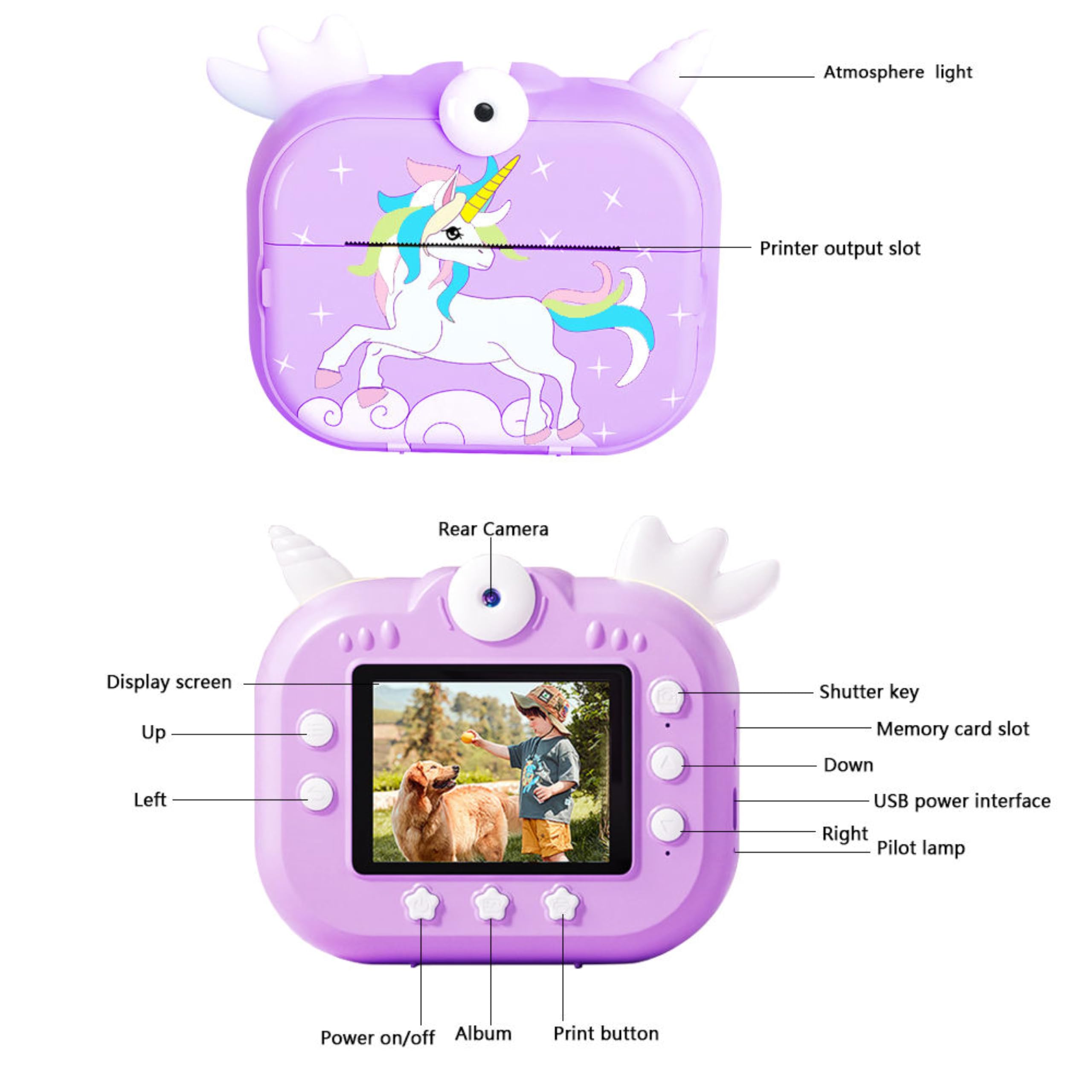 Kids Instant Print Camera - Zero Ink Digital Photo & Video Camera for Girls & Boys with 16GB Micro SD Card & Photo Paper Rolls | Perfect Birthday Gift for Kids (Purple) | Capture Memories at Parties, Travel & Family Events