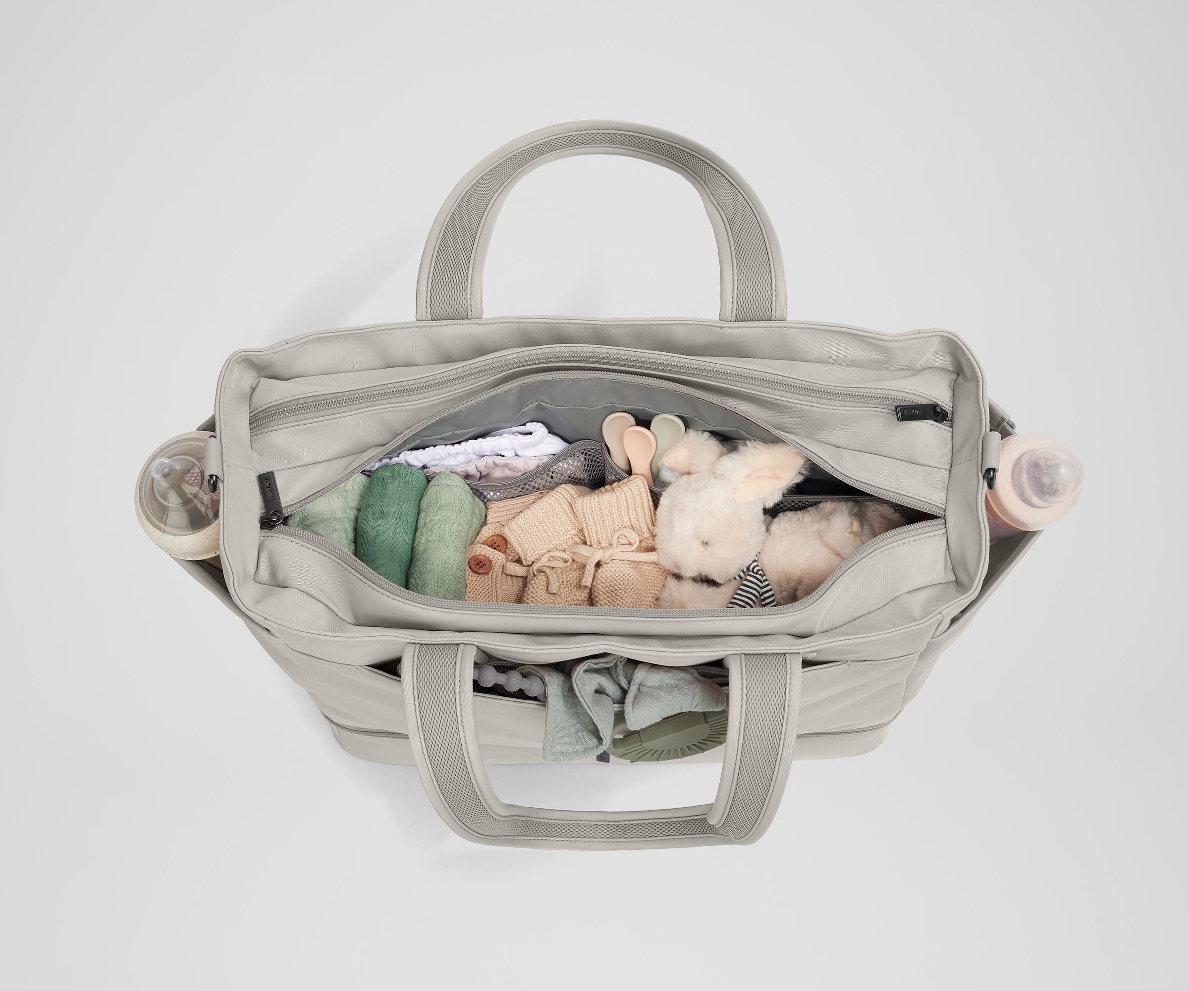 Premium Double Diaper Tote Bag in Cloud Gray - Stylish & Spacious Baby Essentials Organizer for Moms on the Go - Perfect for Daycare, Travel & Shopping Trips