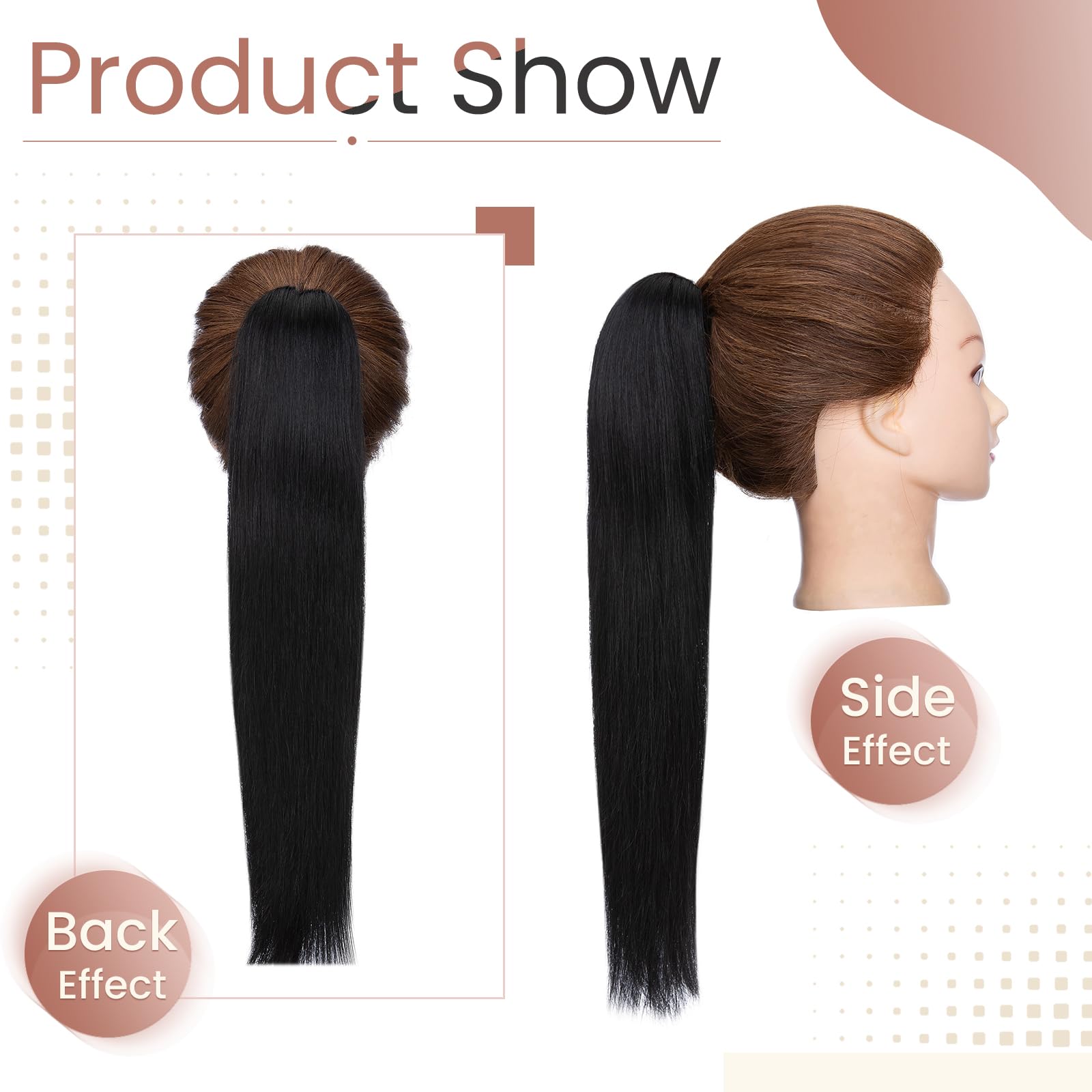 Elailite 14 Inch Real Human Hair Ponytail Extension - #1 Jet Black Straight Clip-in Hairpiece for Natural Look | Perfect for Daily Wear, Parties & Special Occasions