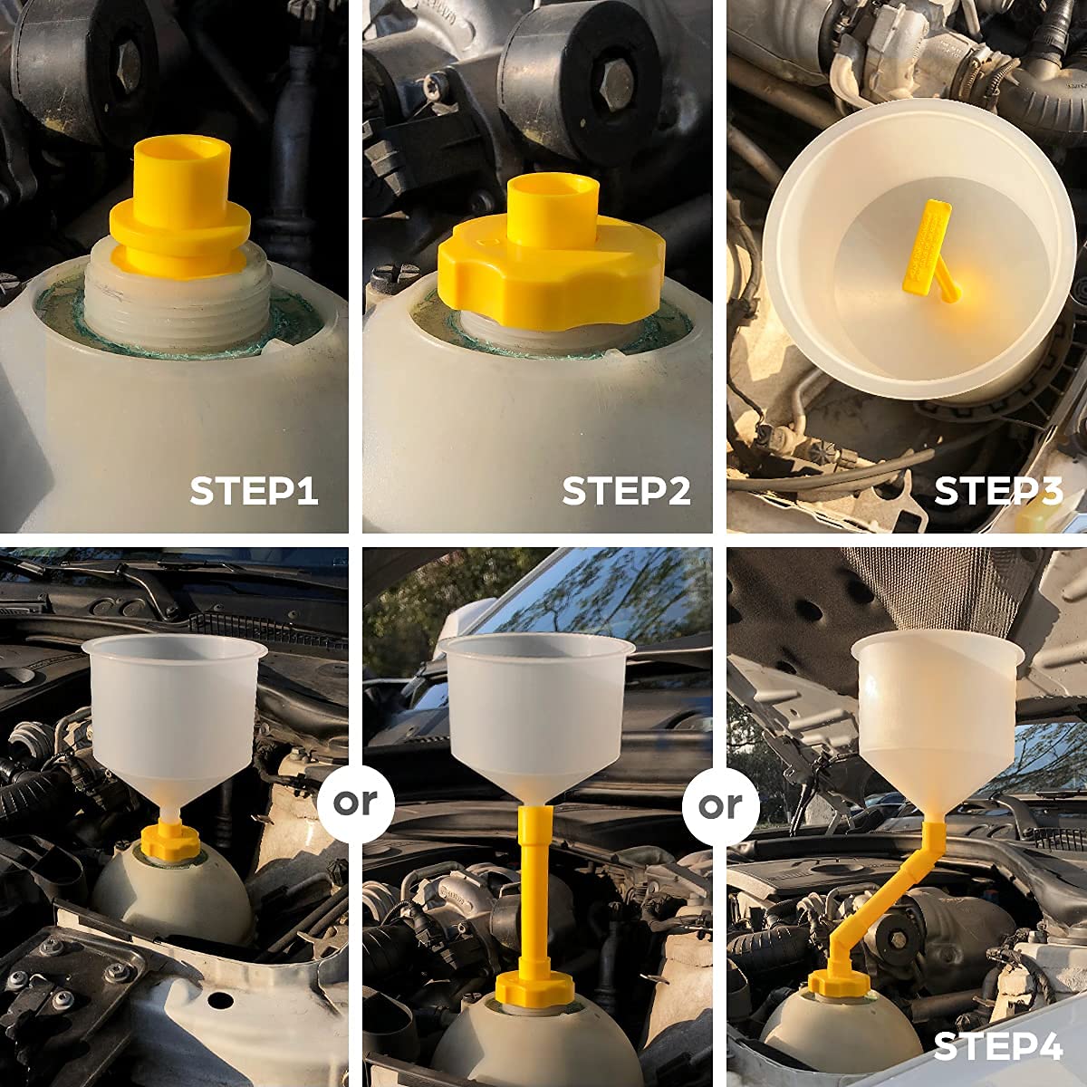 Thorstone No Spill Coolant Funnel Kit - Spill Free Radiator Coolant Filling Funnel with Adapters | Universal Automotive Antifreeze Bleeder for Cars, Trucks & SUVs | Perfect for DIY Coolant Changes & Maintenance