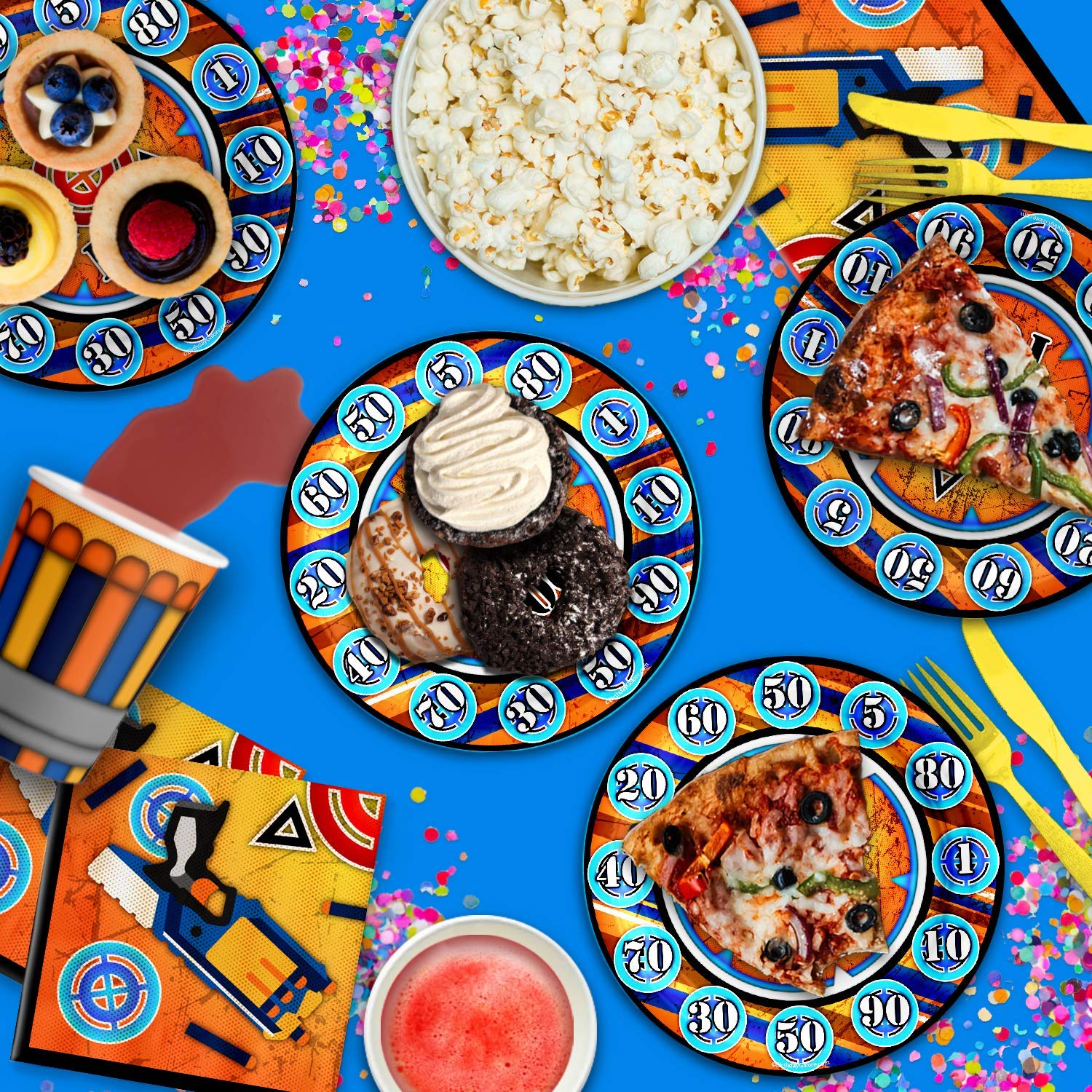 Dart Gun Target Birthday Party Supplies Set - 16-Piece Tableware Kit with Plates, Napkins & Cups for Kids, Adults - Perfect for Birthday Parties, Game Nights & Outdoor Events