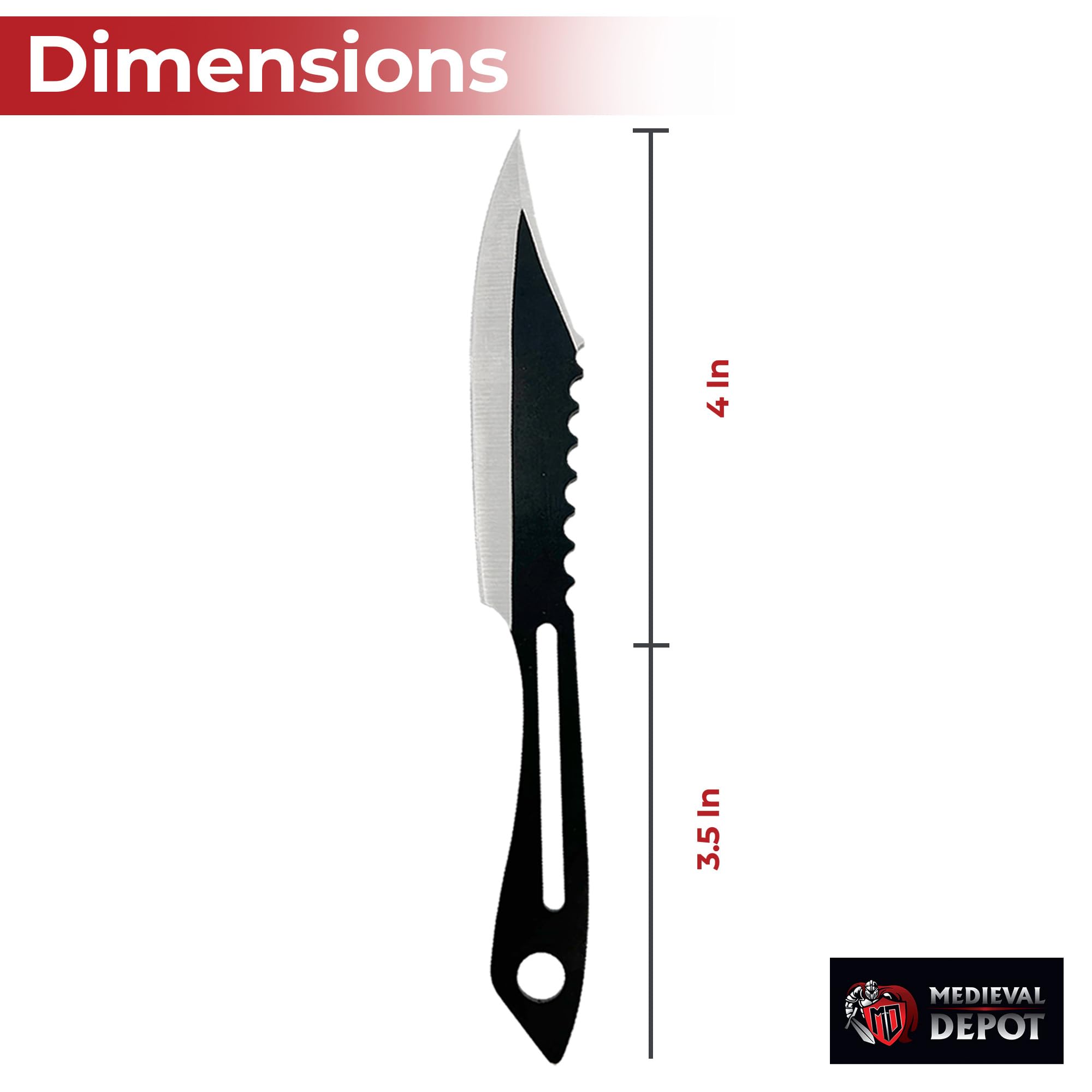 MedievalDepot 6-Piece Throwing Knife Set - 7.5 Inch Stainless Steel Knives with Black Leather Sheath | Perfect for Outdoor Survival Training, Target Practice & Medieval Reenactments