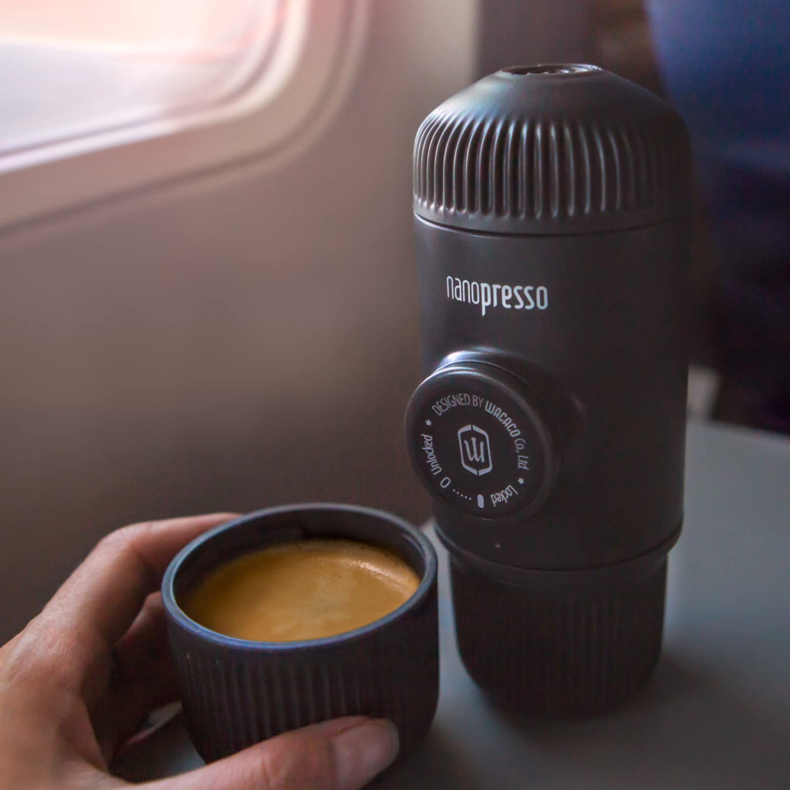 WACACO Nanopresso Portable Espresso Maker with NS Adapter - Hand Pump Travel Coffee Machine for Nespresso Capsules & Ground Coffee - Perfect for Camping, Hiking & Outdoor Adventures