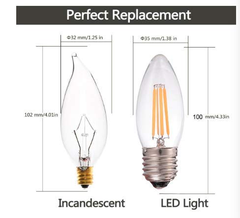 B11 LED Candelabra Bulb - Dimmable C35 6W LED Filament Candle Light Bulb with E26 Base, Warm White 2700K, 600 Lumens (60W Equivalent), 110-120V - 12 Pack - Perfect for Chandeliers, Wall Sconces & Decorative Lighting