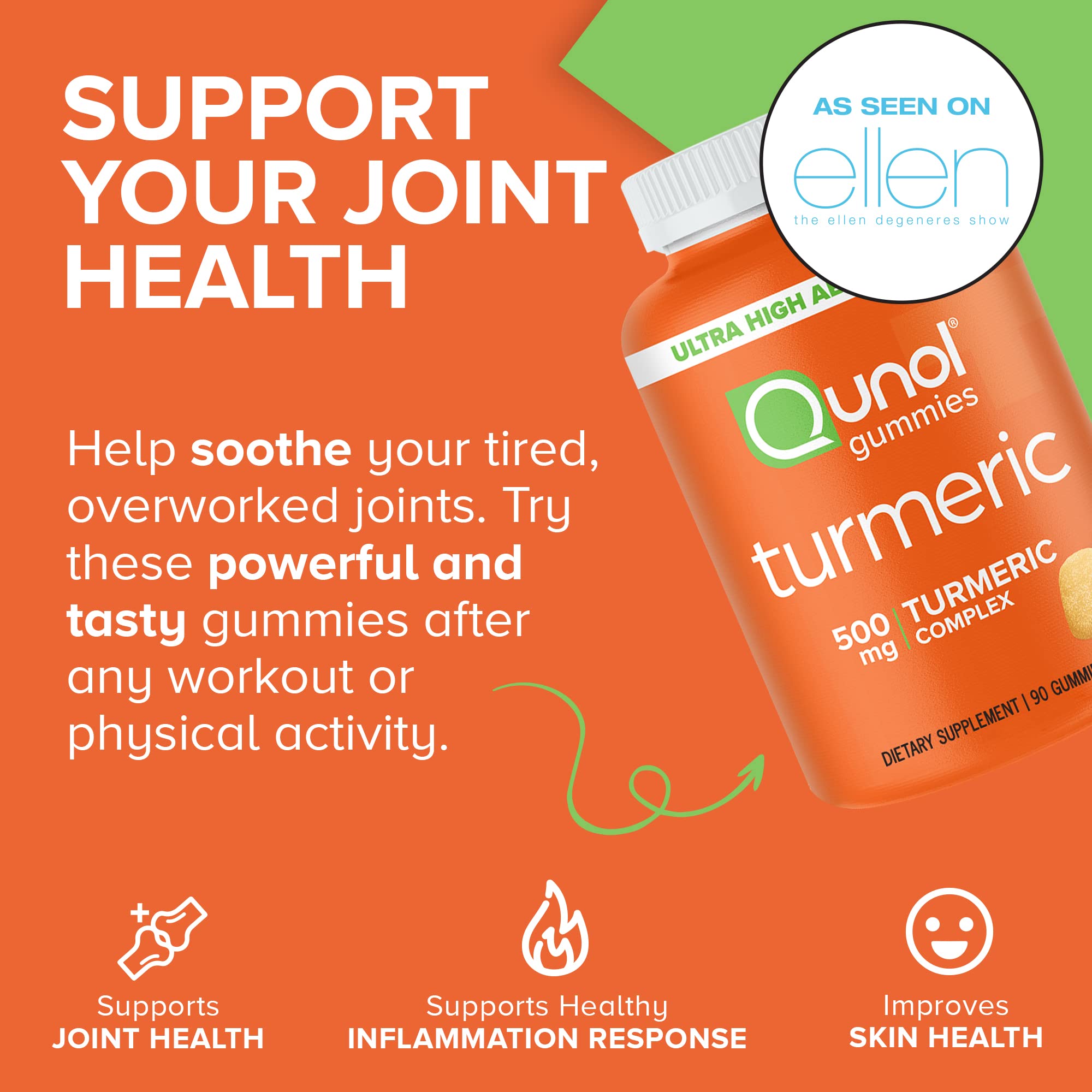 Qunol Turmeric Gummies with 500mg Turmeric Curcumin - Vegan & Gluten Free Joint Support Supplement for Enhanced Absorption (90 Count) | Perfect for Active Lifestyles & Daily Wellness