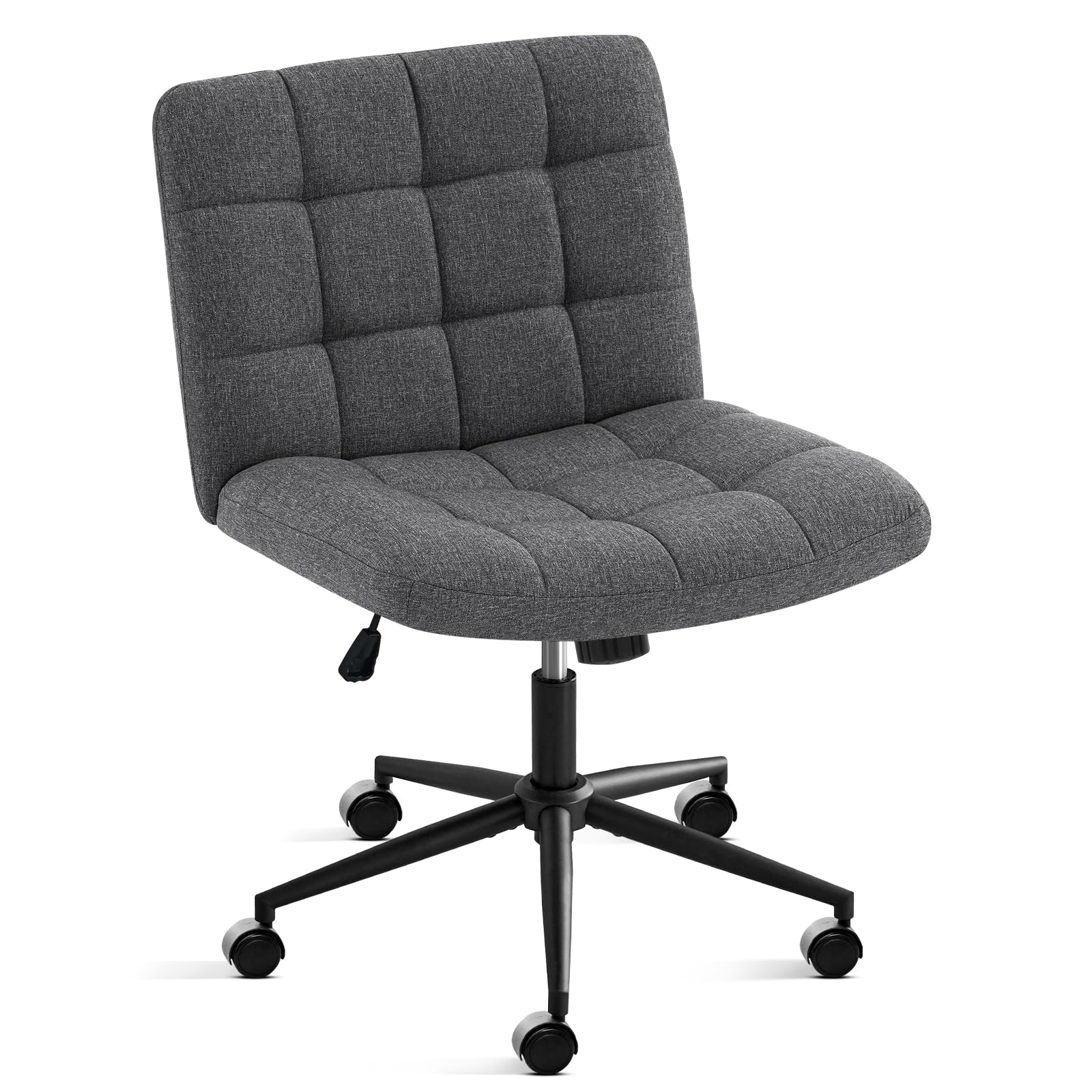 Furniliving Armless Office Desk Chair - Adjustable Swivel Chair with 360° Wheels & Linen Fabric Padding, Wide Criss Cross Base for Home Office, Living Room or Bedroom - Dark Grey - Perfect for Small Spaces & Modern Workspaces