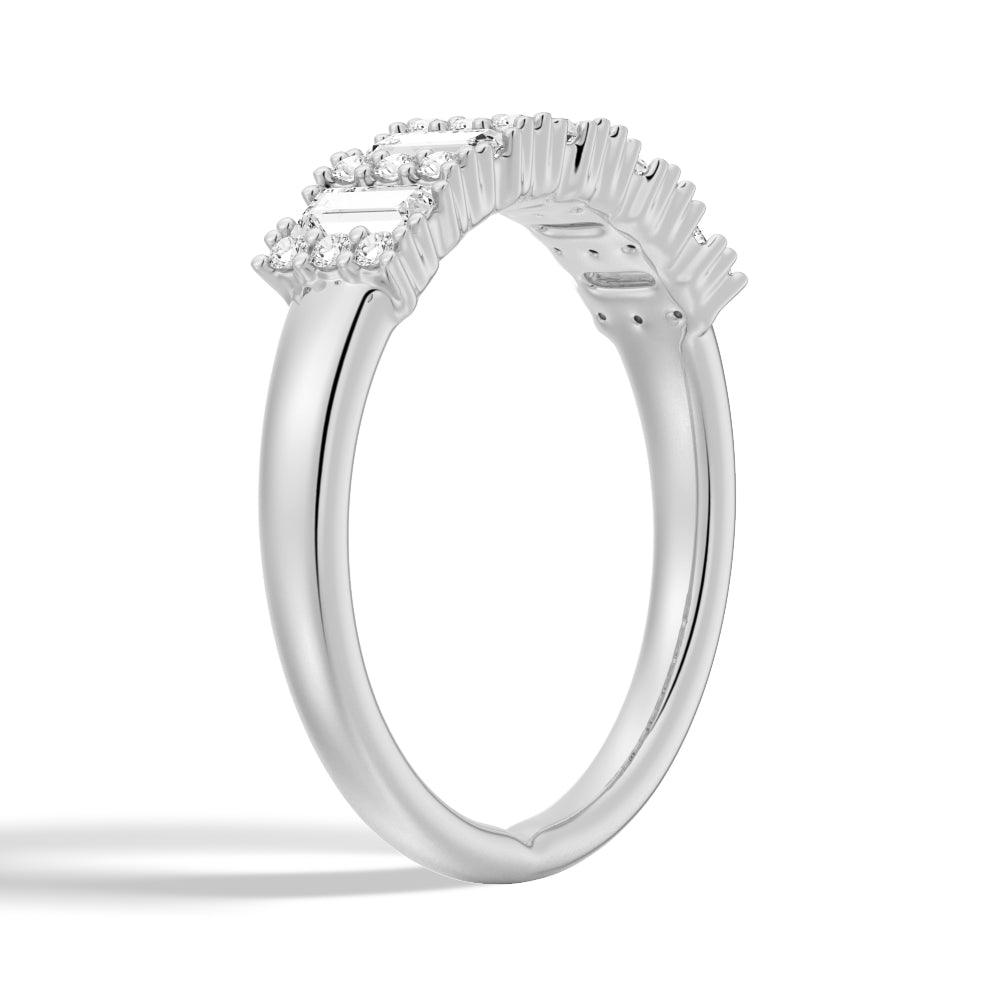 Emerald Cut & Round Pave Moissanite Wedding Band Ring - 14K White Gold Anniversary Ring for Women, Perfect for Bridal Sets, Engagement, and Special Occasions